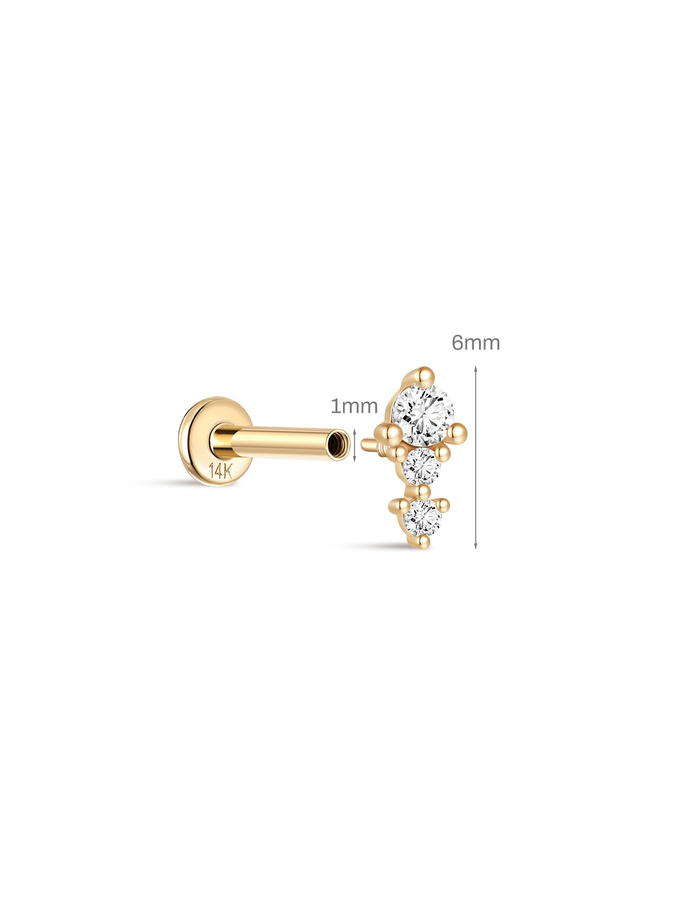 925 Sterling Silver Single Row Ear Piercing Stud-aurivna
