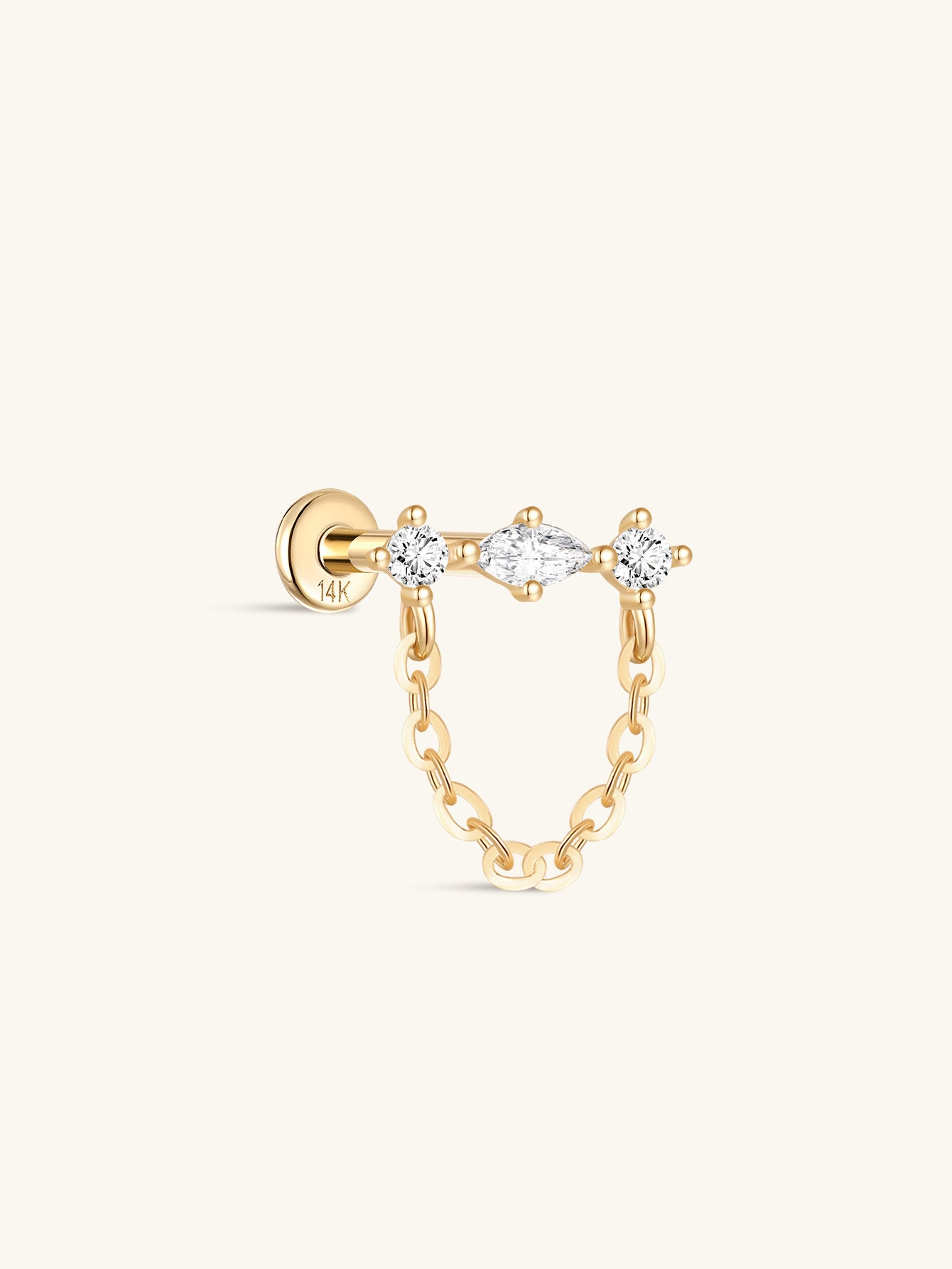 14K Solid Gold Sparkle Line Chain Flatback Stud-aurivna