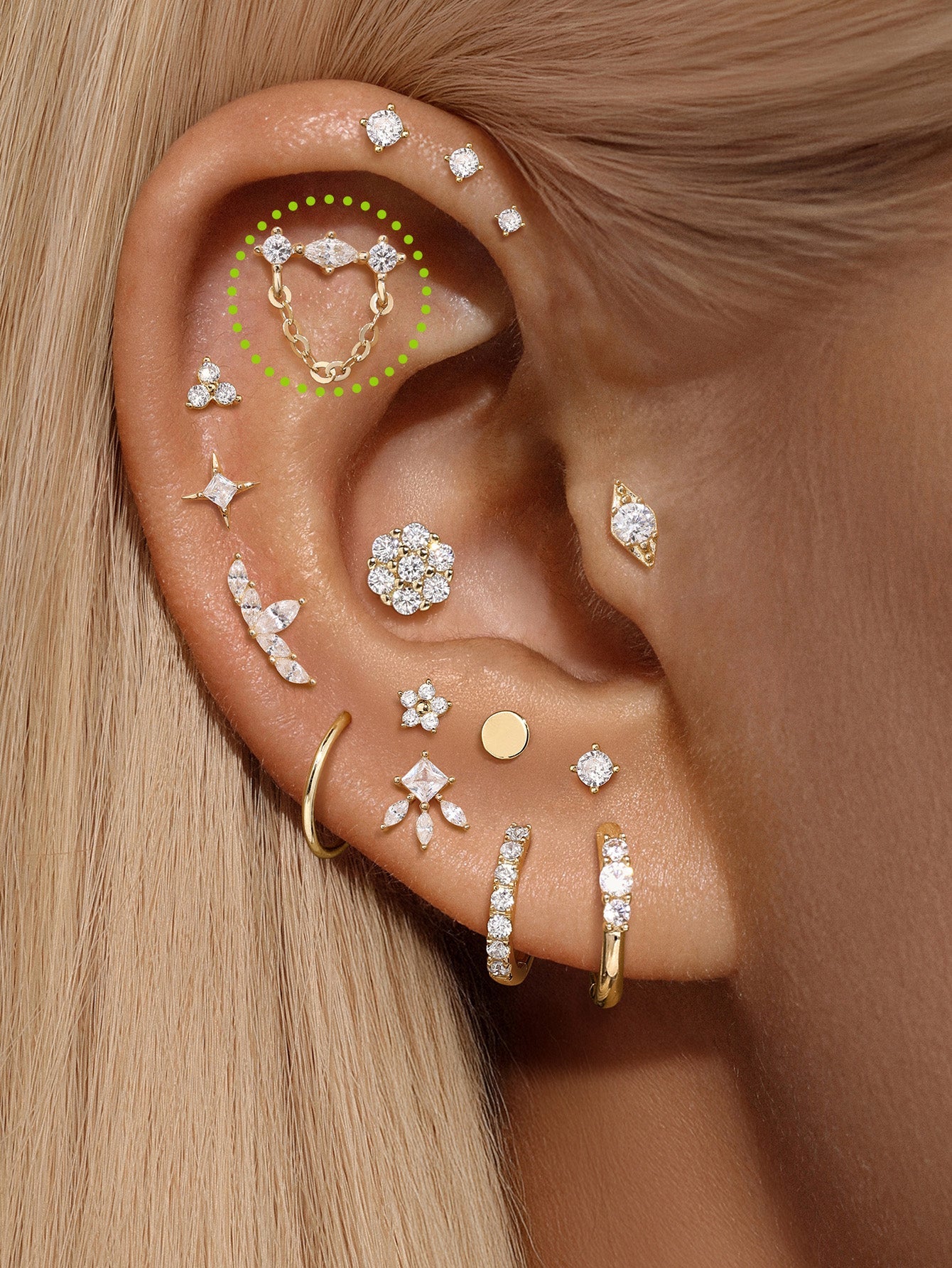 925 Sterling Silver Sparkle Line Chain Flatback Stud-aurivna
