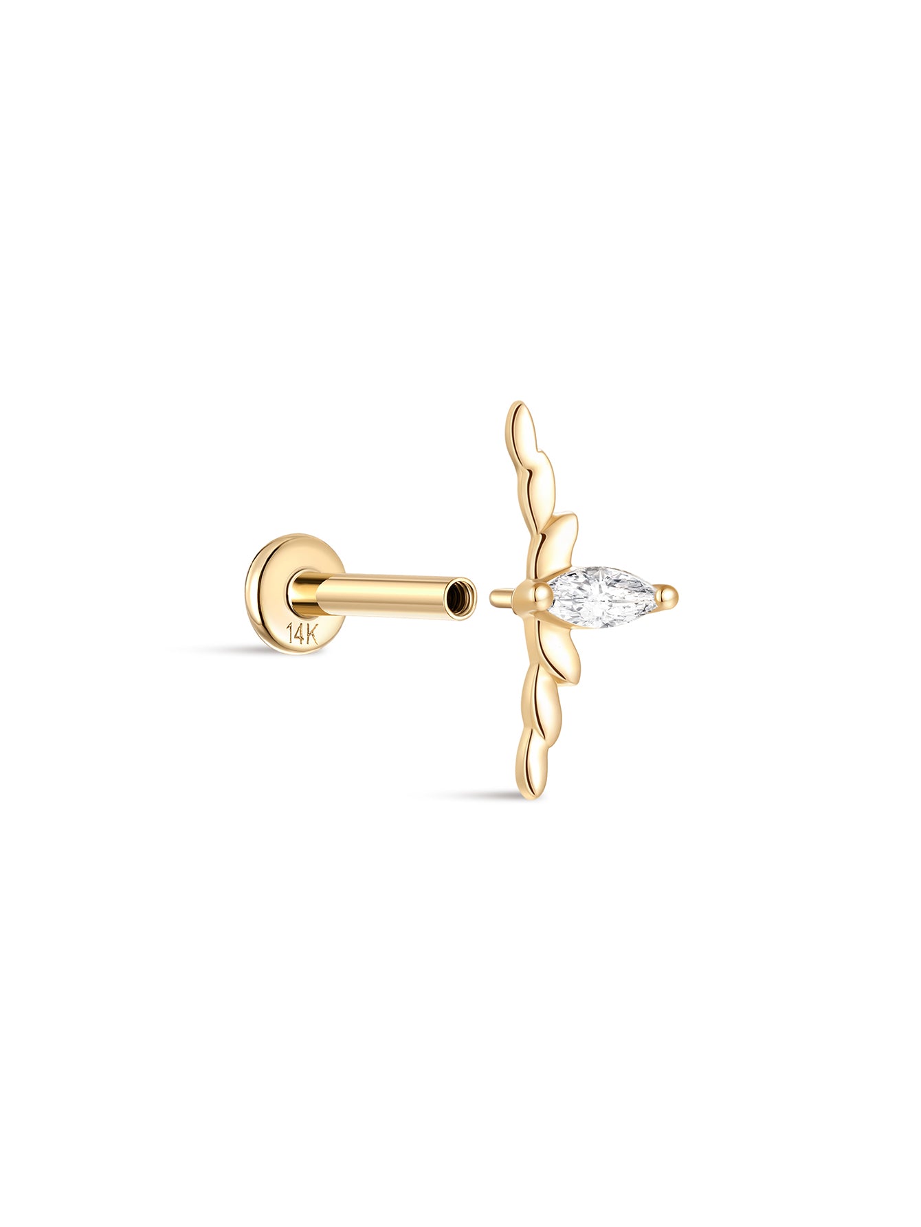 925 Sterling Silver Classic Marquise Polished Ear Piercing Stud-aurivna