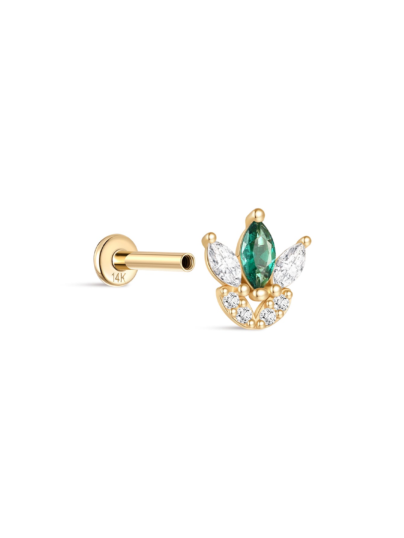 14K Solid Gold Marquise Green Flatback Stud-aurivna