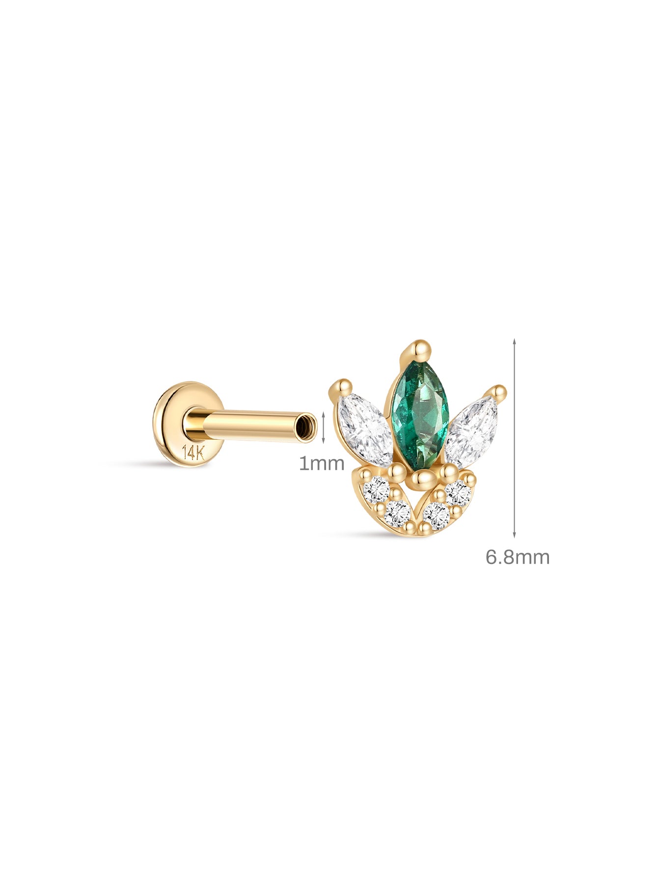 14K Solid Gold Marquise Green Flatback Stud-aurivna