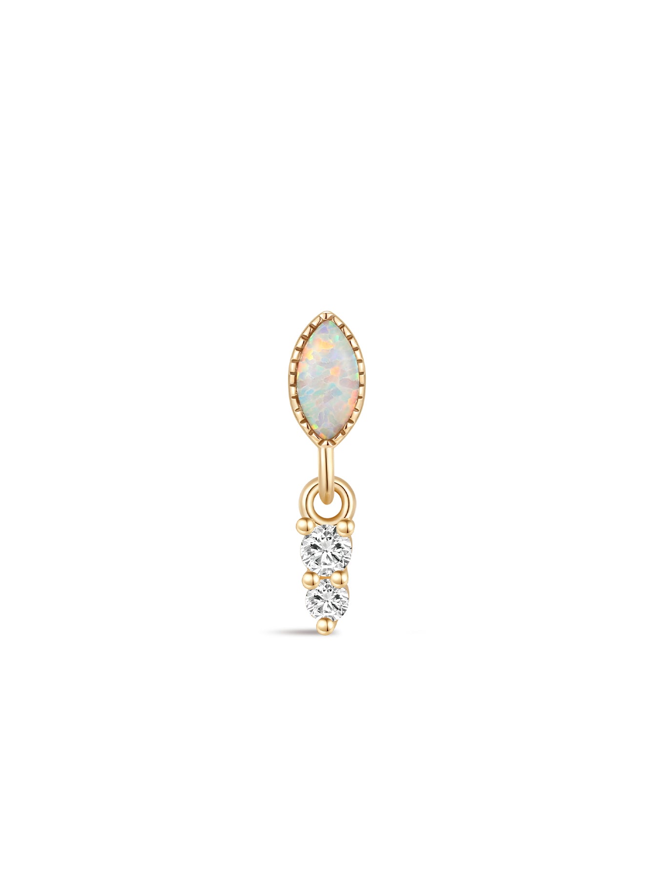 14K Solid Gold Marquise-Cut Classic Opal Stud Earrings-aurivna