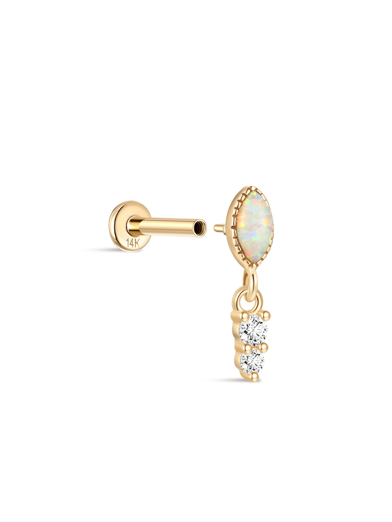 14K Solid Gold Marquise-Cut Classic Opal Stud Earrings-aurivna