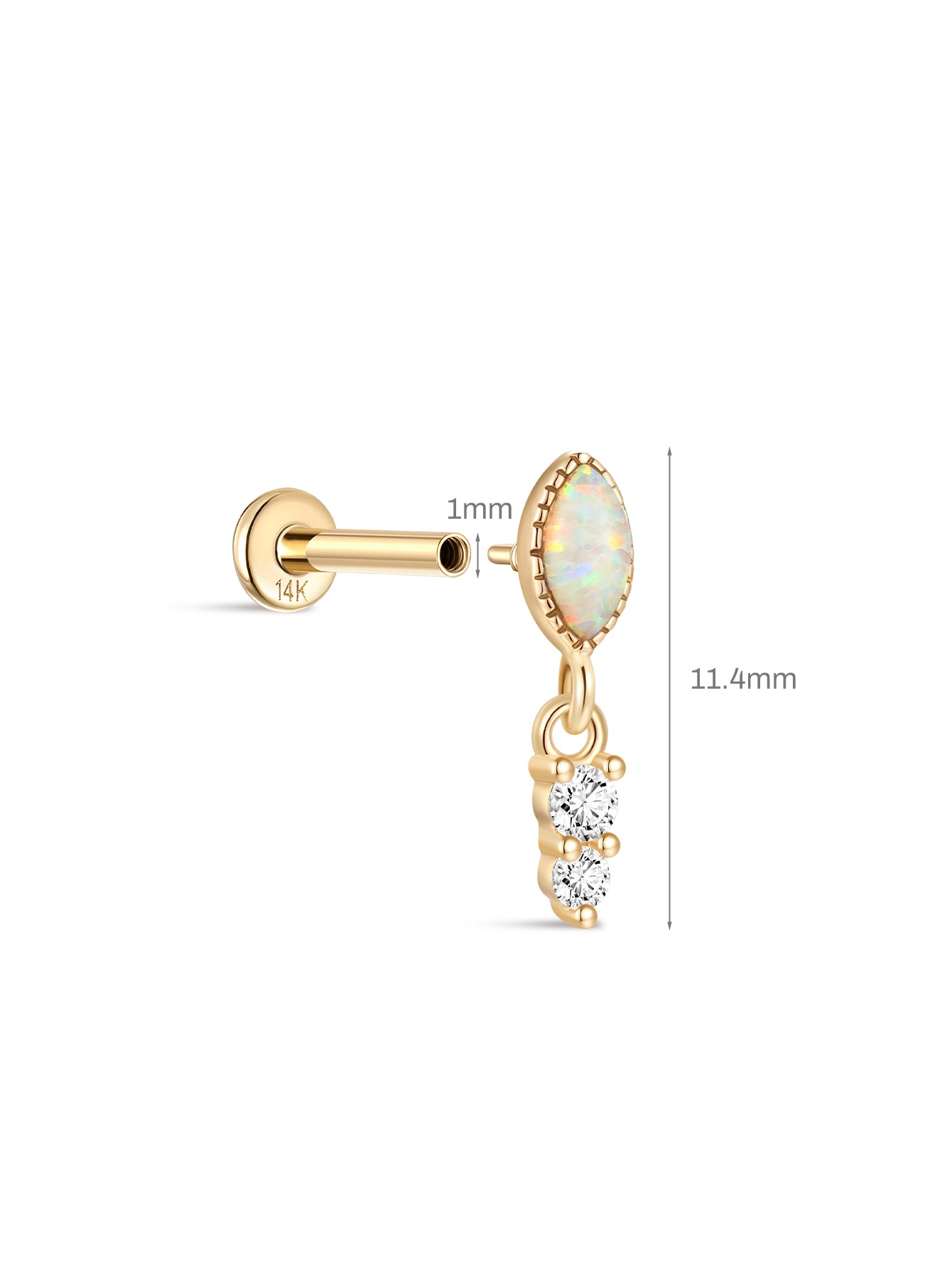14K Solid Gold Marquise-Cut Classic Opal Stud Earrings-aurivna