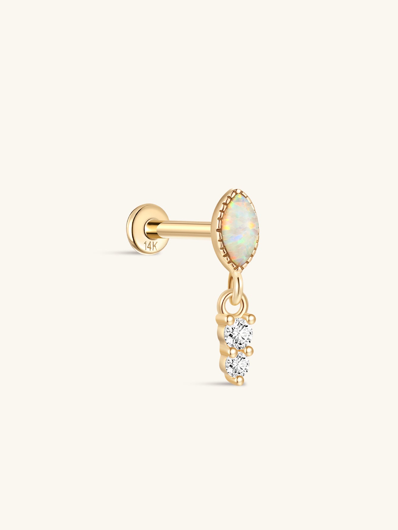 14K Solid Gold Marquise-Cut Classic Opal Stud Earrings-aurivna