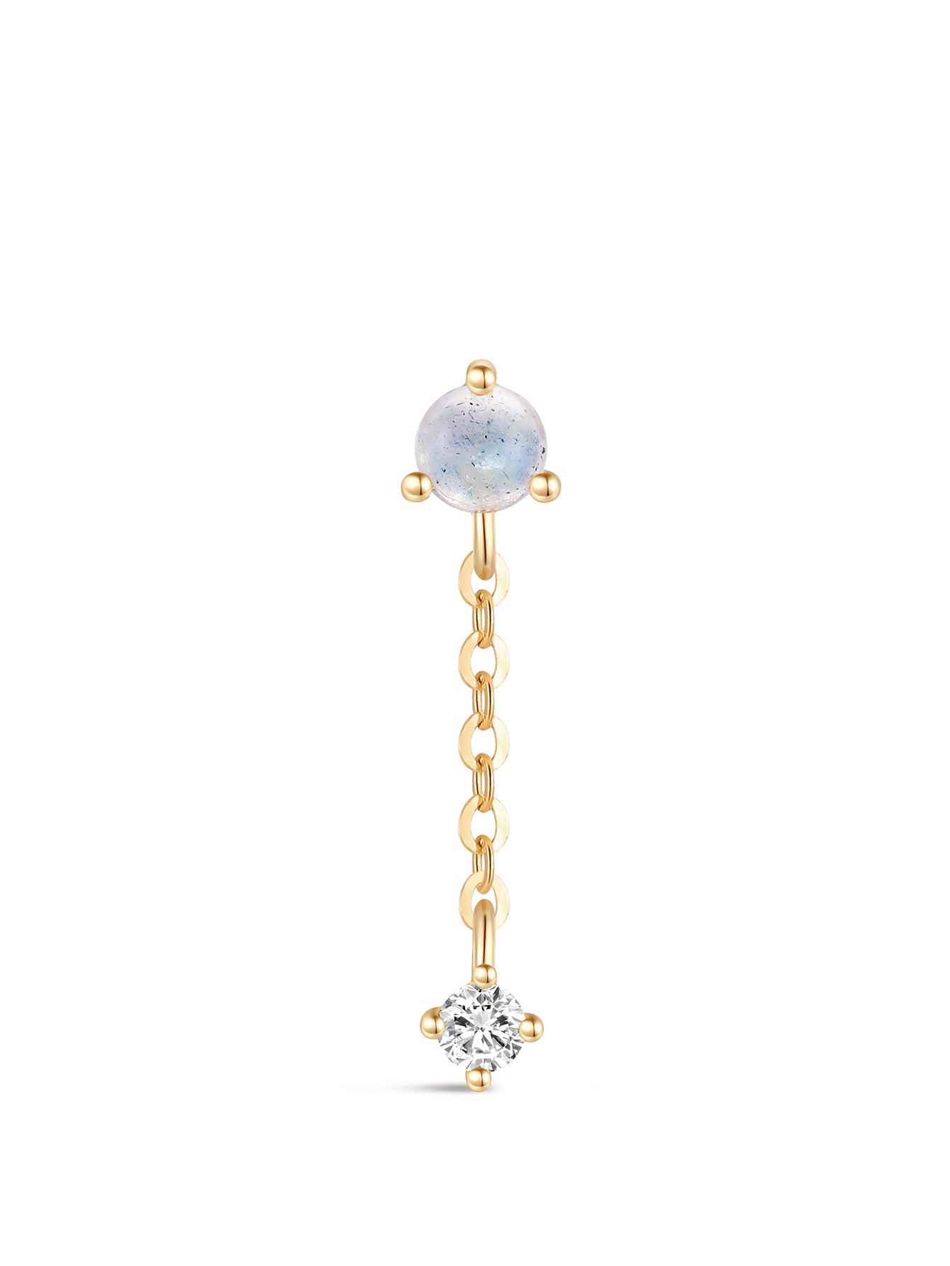 14K Solid Gold Moonstone Chain Drop Flatback Stud-aurivna