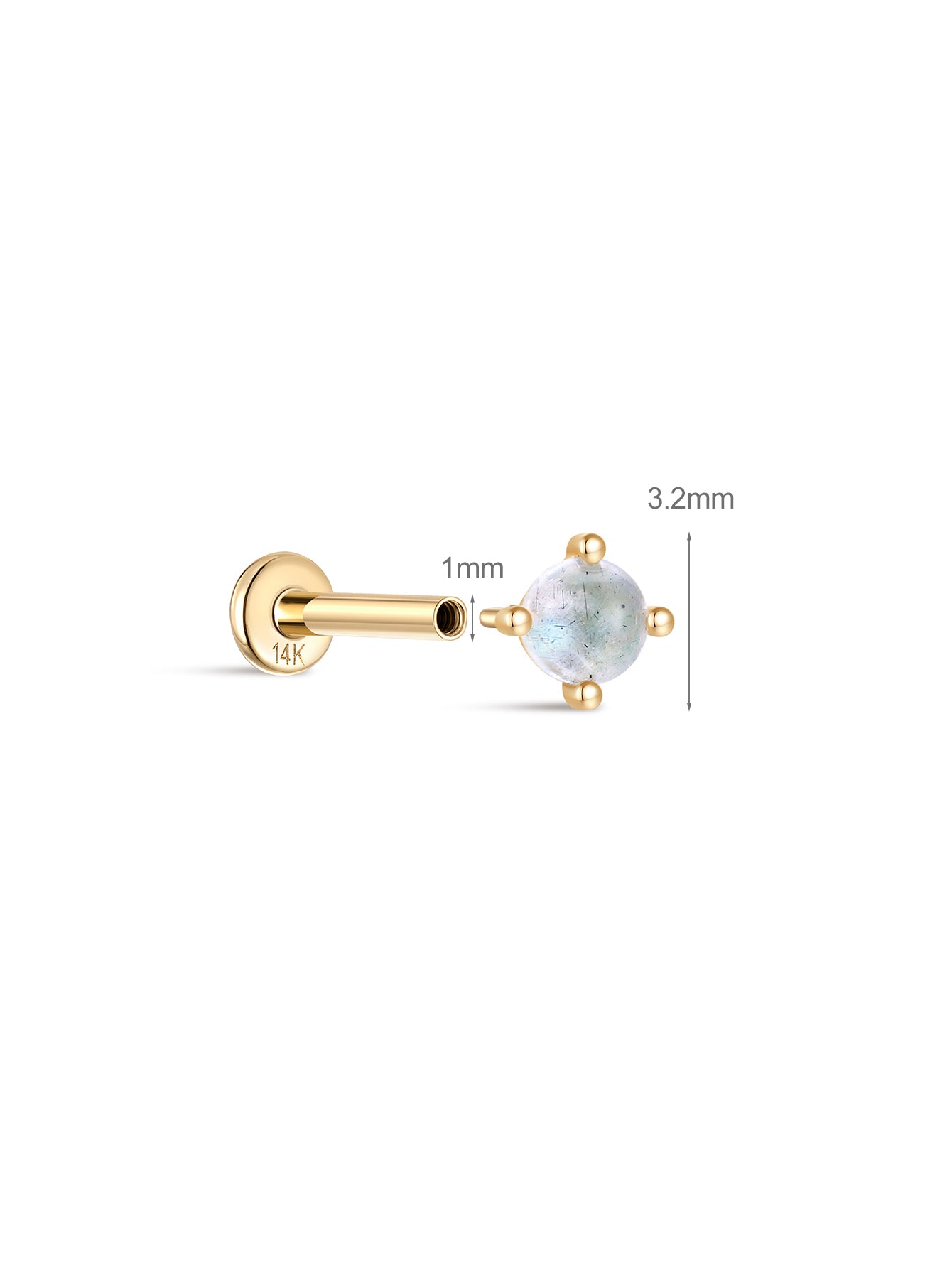 14K Solid Gold Micro Moonstone Flatback Stud-aurivna