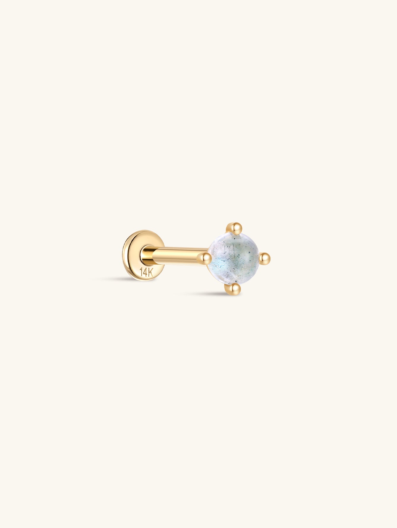 14K Solid Gold Micro Moonstone Flatback Stud-aurivna