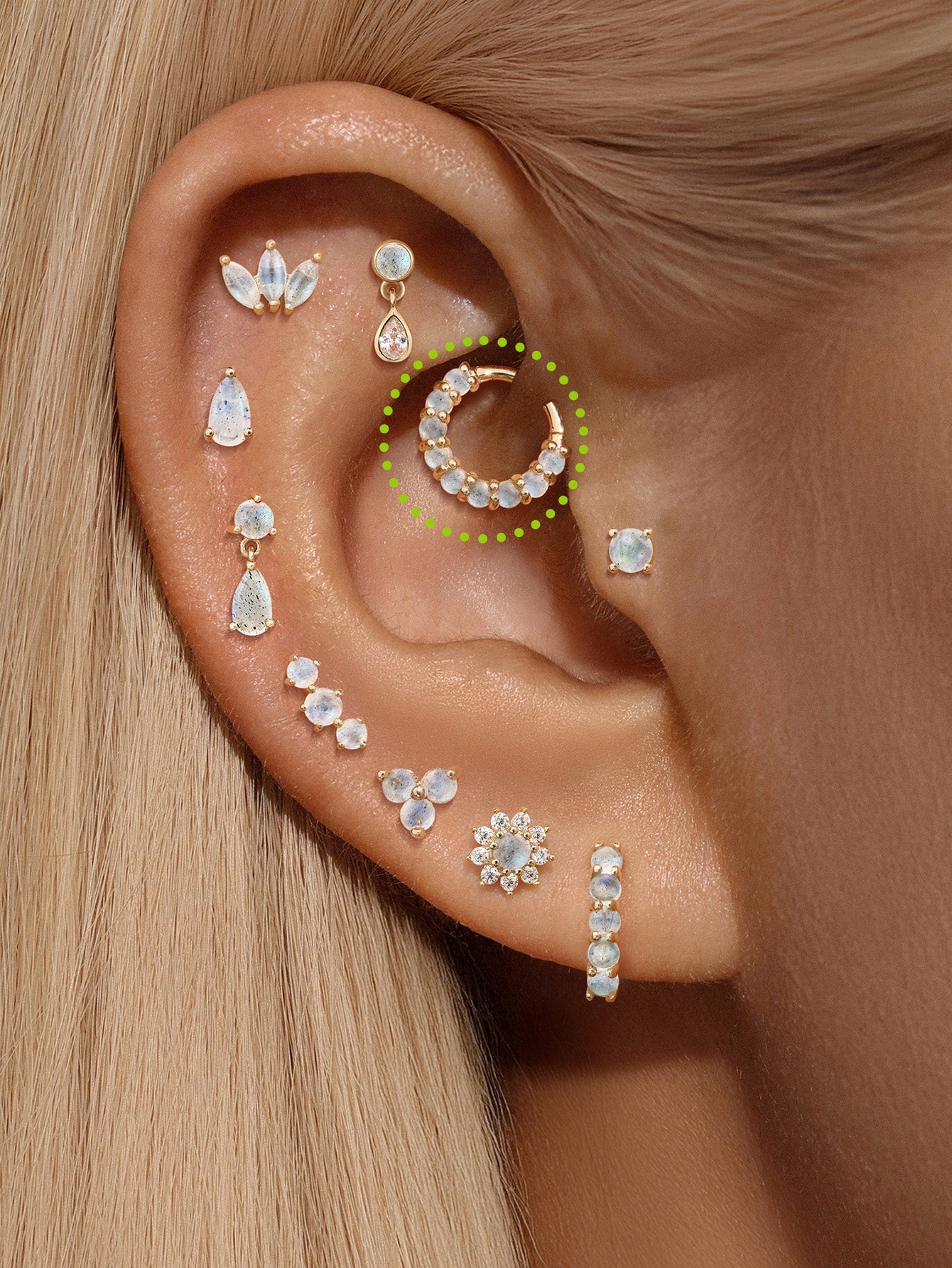925 Sterling Silver Moonstone Cartilage Hoop Earring-aurivna