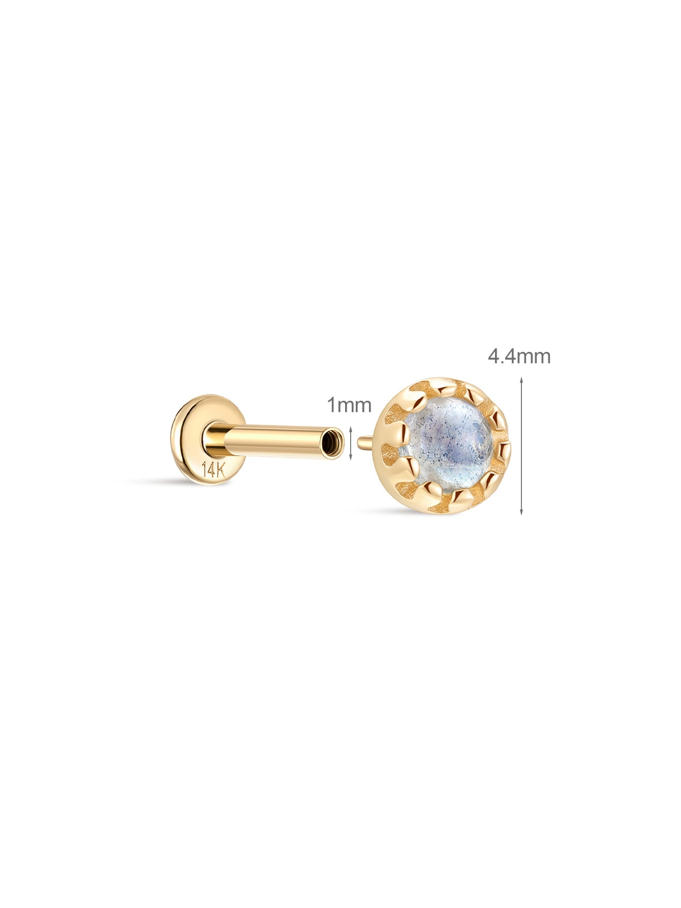 14K Solid Gold Moonstone Flatback Stud-aurivna