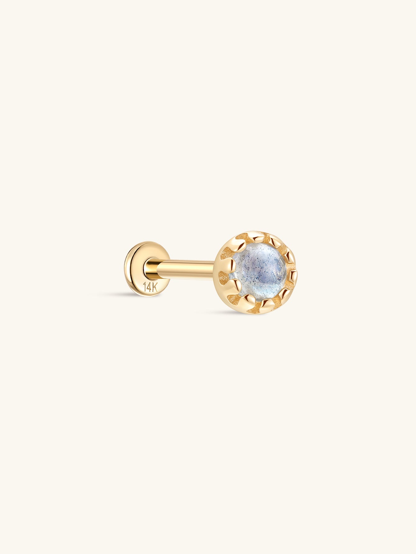 14K Solid Gold Moonstone Flatback Stud-aurivna