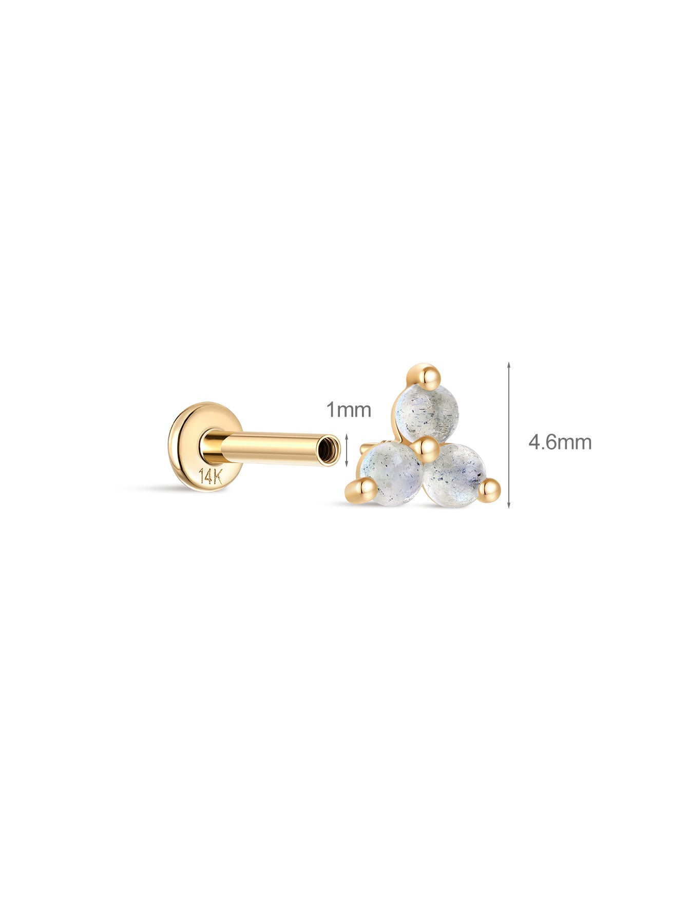 14K Solid Gold Trinity Moonstone Flatback Stud-aurivna