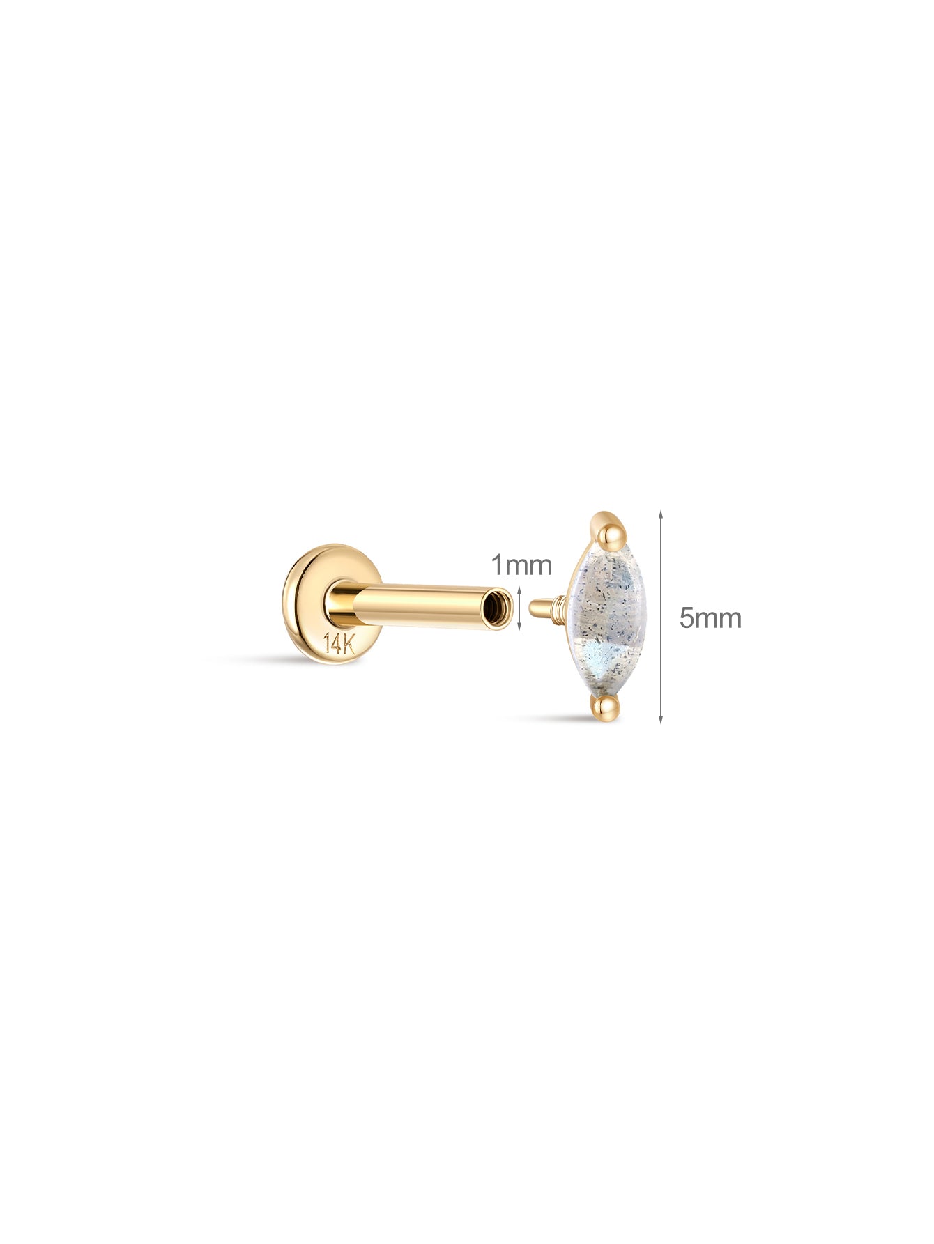 14K Solid Gold Marquise Moonstone Flatback Stud-aurivna