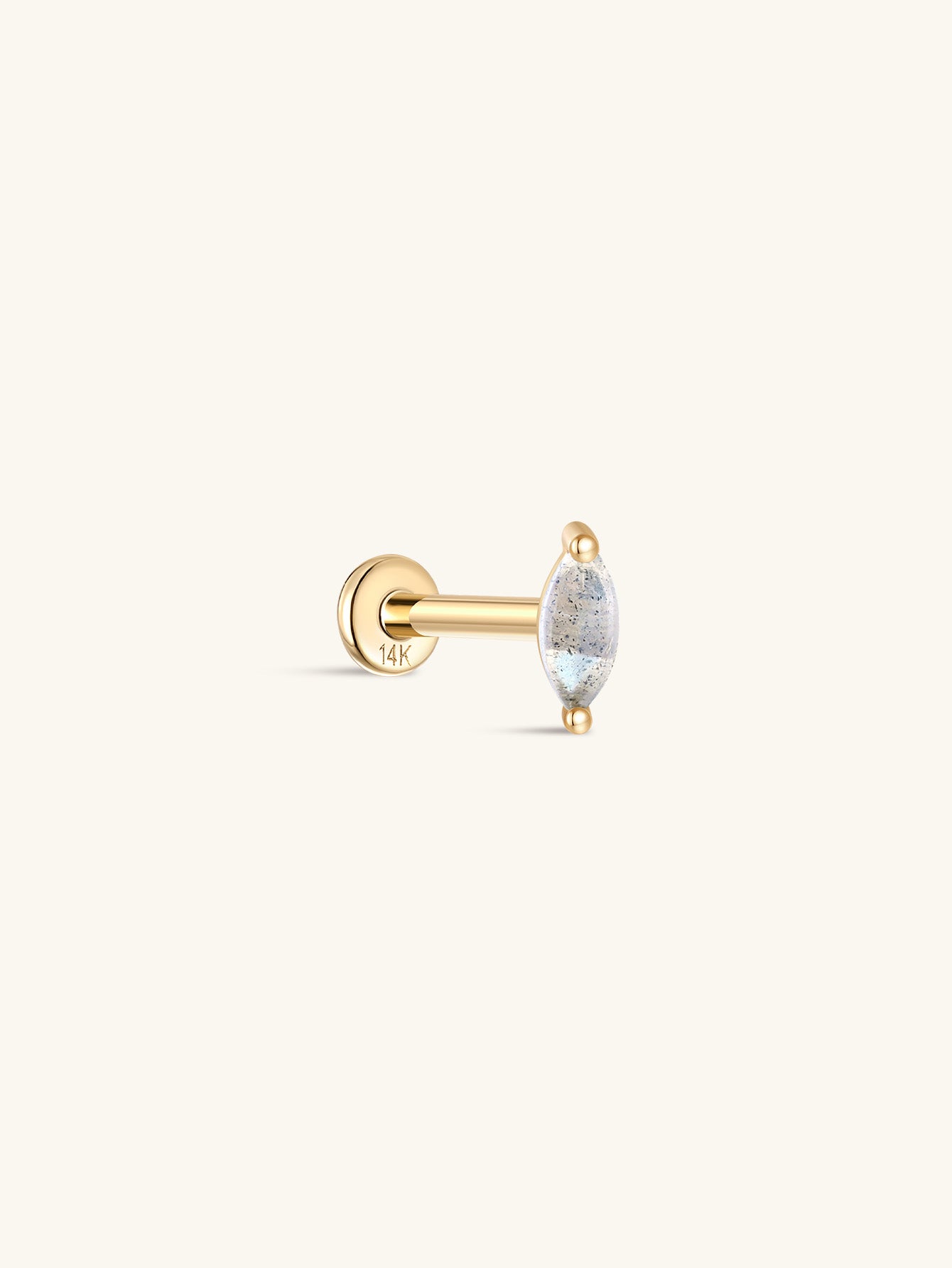14K Solid Gold Marquise Moonstone Flatback Stud-aurivna