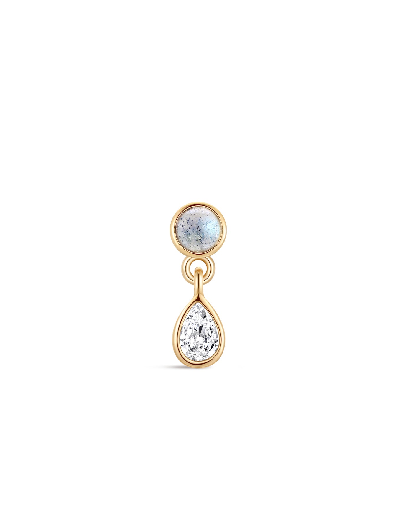 14K Solid Gold Bezel Pear Dangle Moonstone Flatback Stud-aurivna