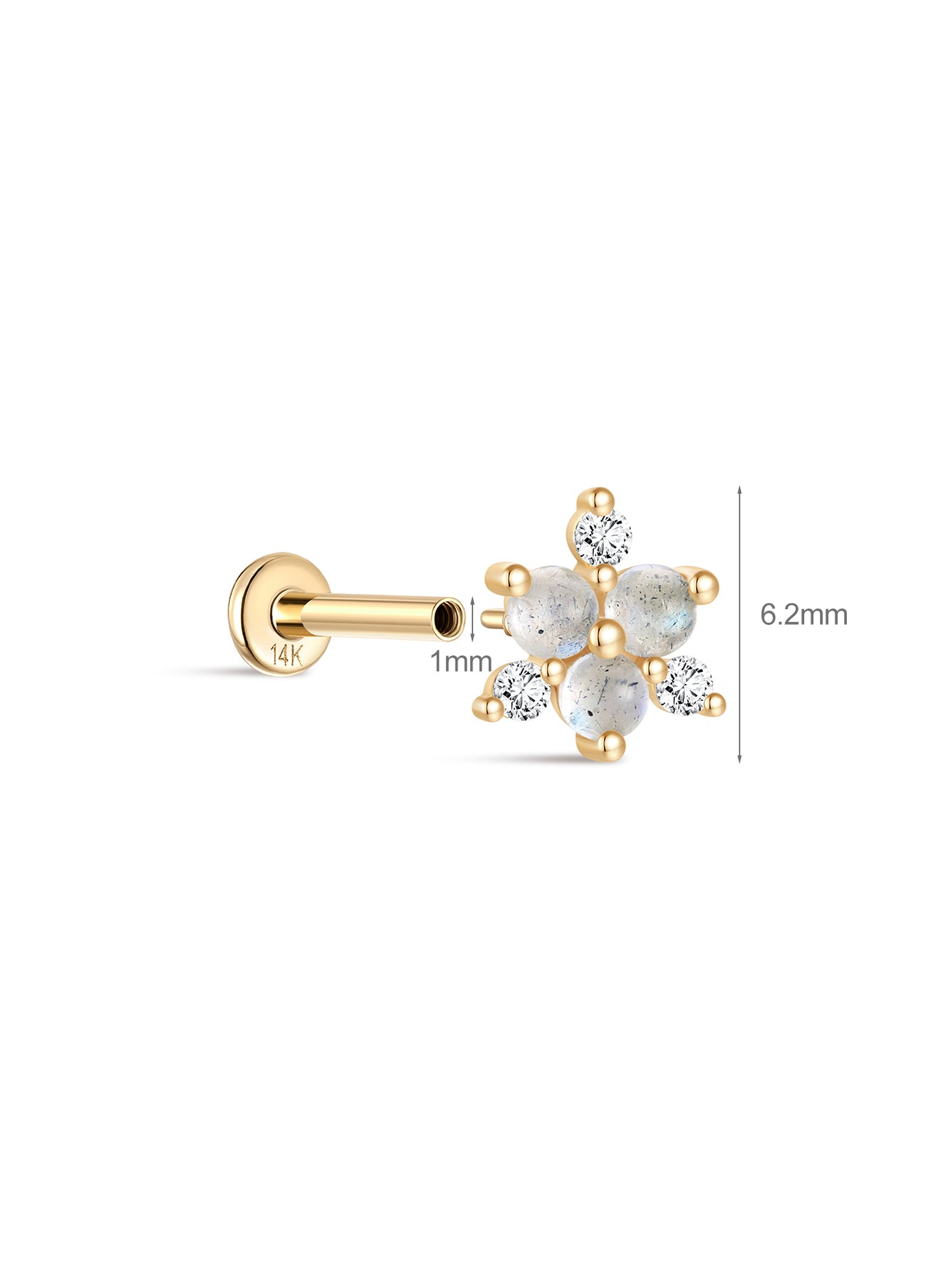 14K Solid Gold Geometric Moonstone Flatback Stud-aurivna