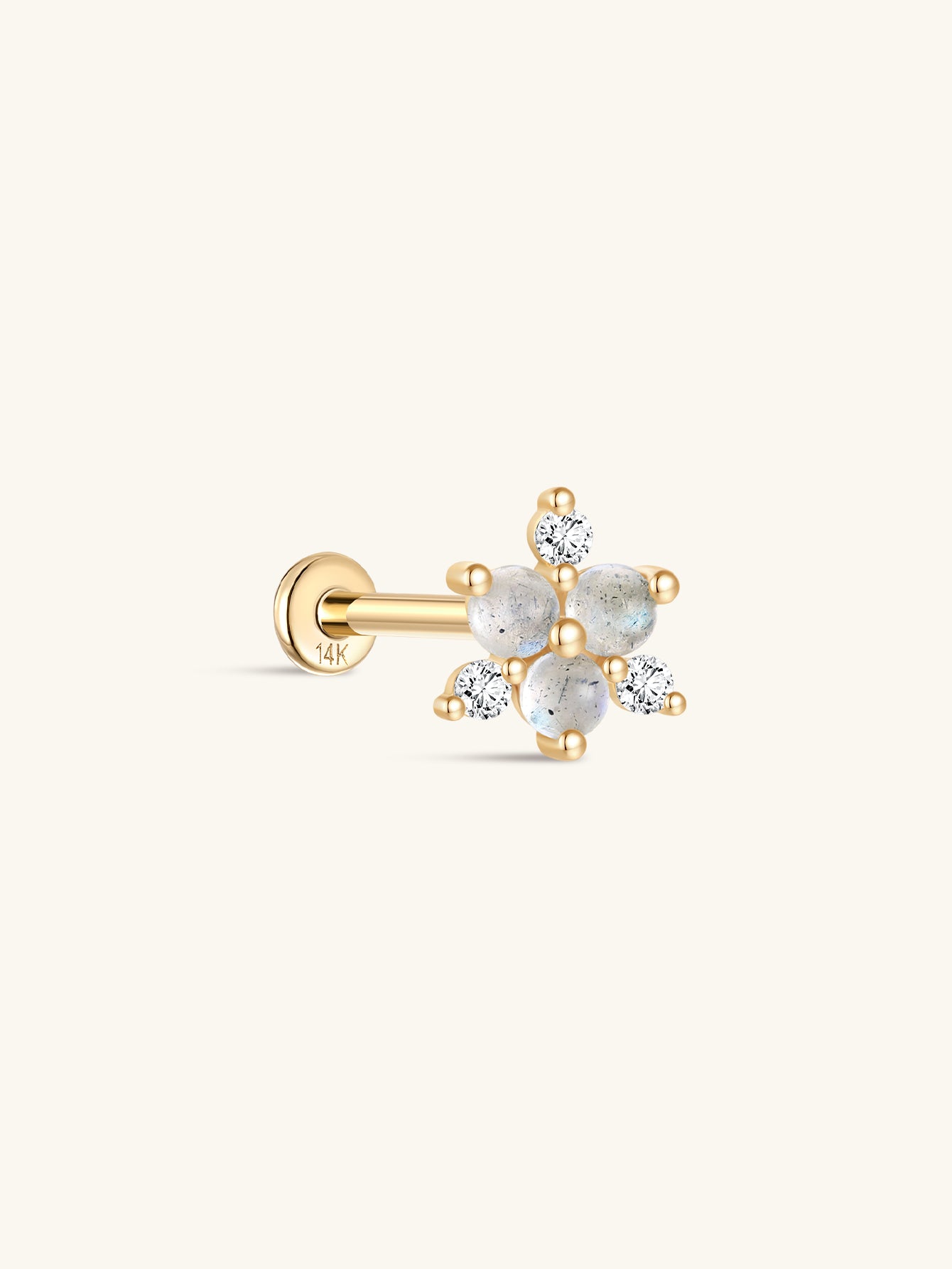 14K Solid Gold Geometric Moonstone Flatback Stud-aurivna