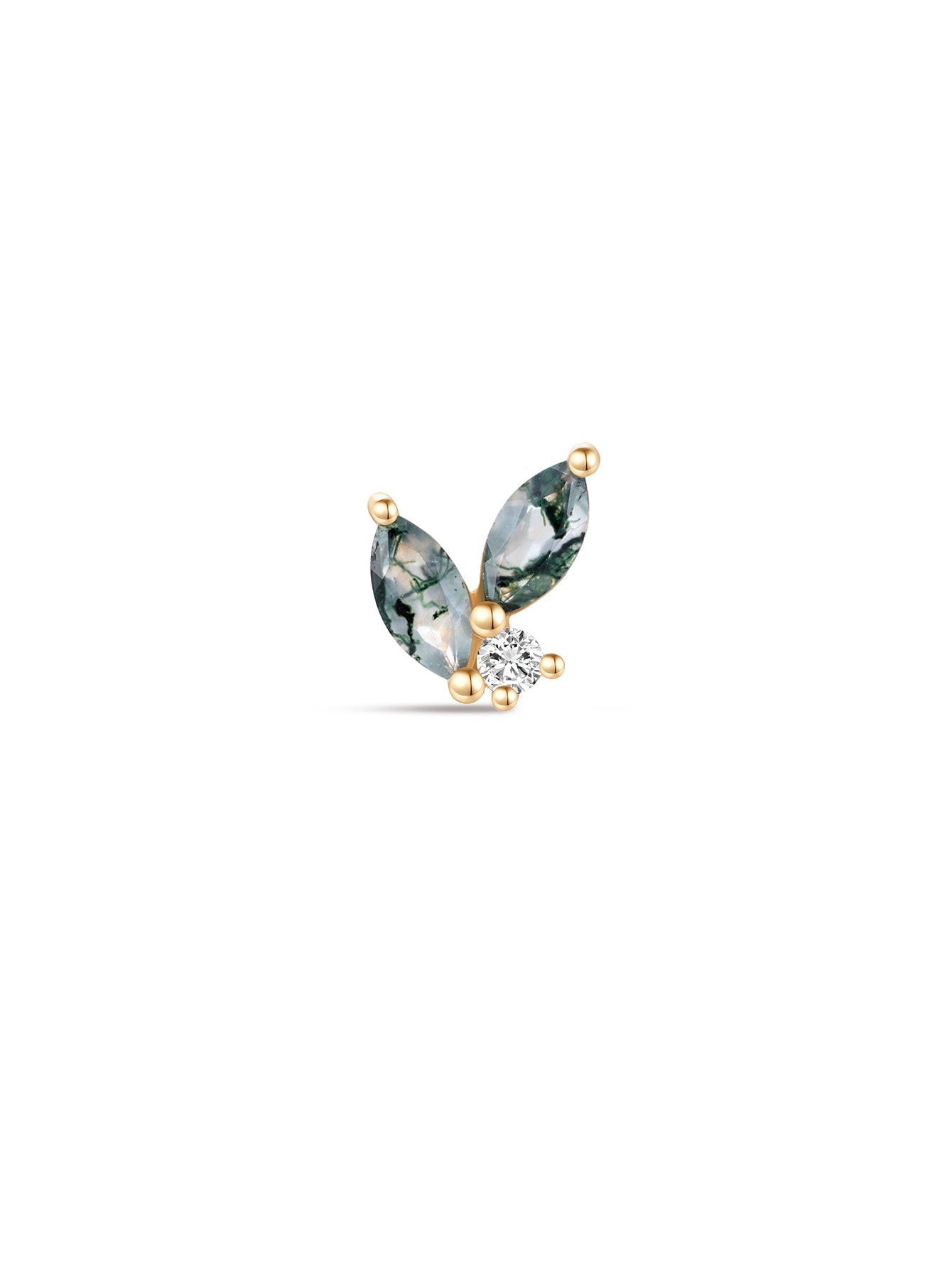 14K Solid Gold Moss Agate Horse Eye Flatback Stud-aurivna