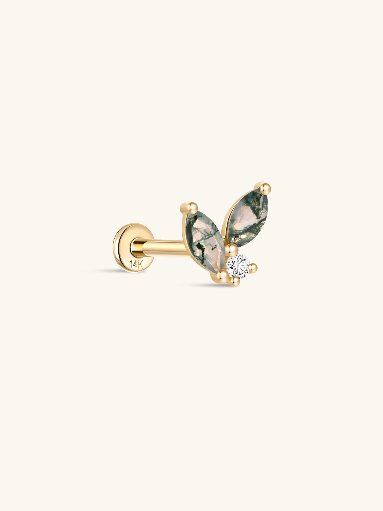 14K Solid Gold Moss Agate Horse Eye Flatback Stud-aurivna