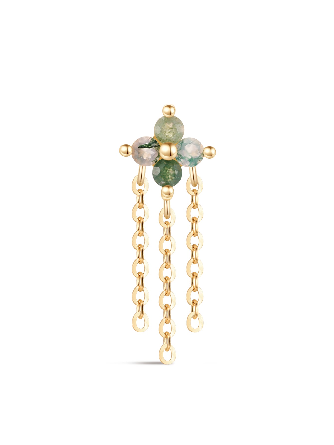 14K Solid Gold Moss Agate Flower Tassel Flatback Stud-aurivna