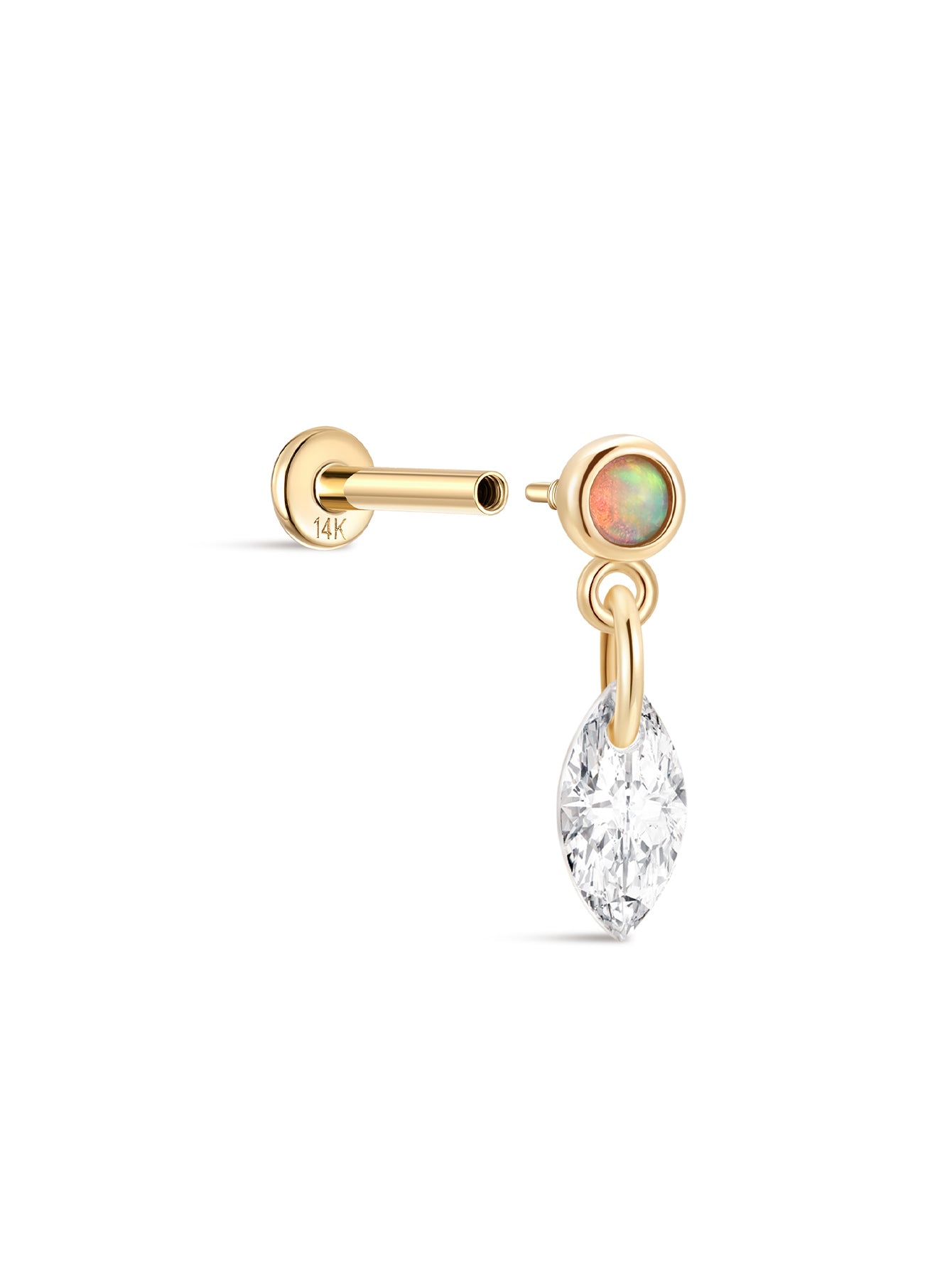 925 Sterling Silver Bezel Opal Classic Flatback Piercing Stud Earrings-aurivna