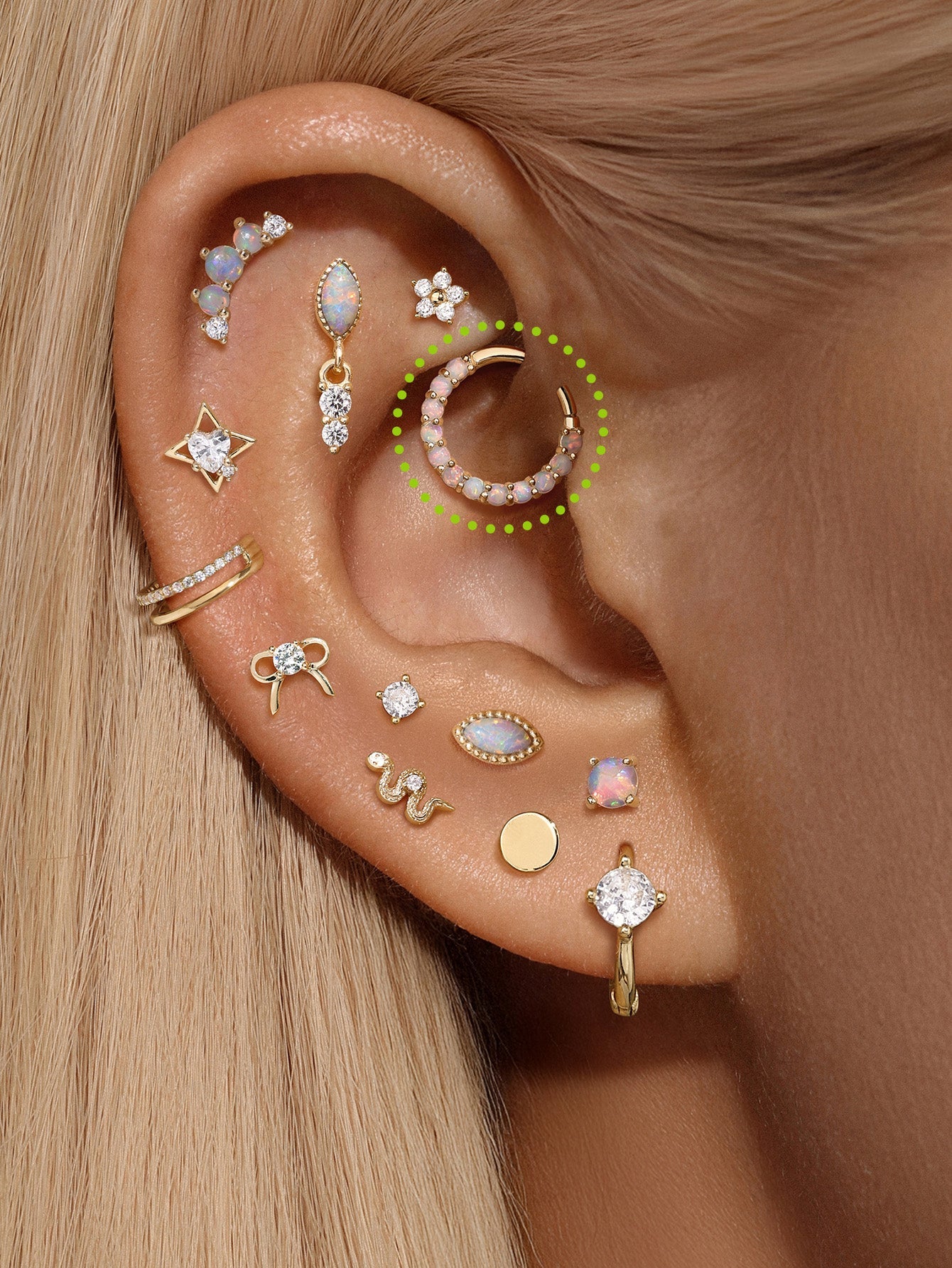 925 Sterling Silver Opal Pave Ear Ring Hoop-aurivna