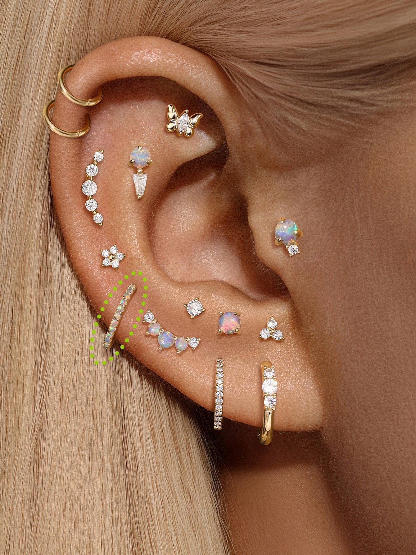 14K Solid Gold Opal Pave Eternity Hoop Huggie Earring-aurivna