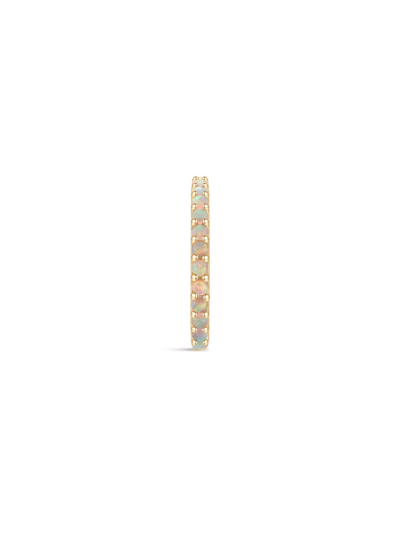 14K Solid Gold Opal Pave Eternity Hoop Huggie Earring-aurivna