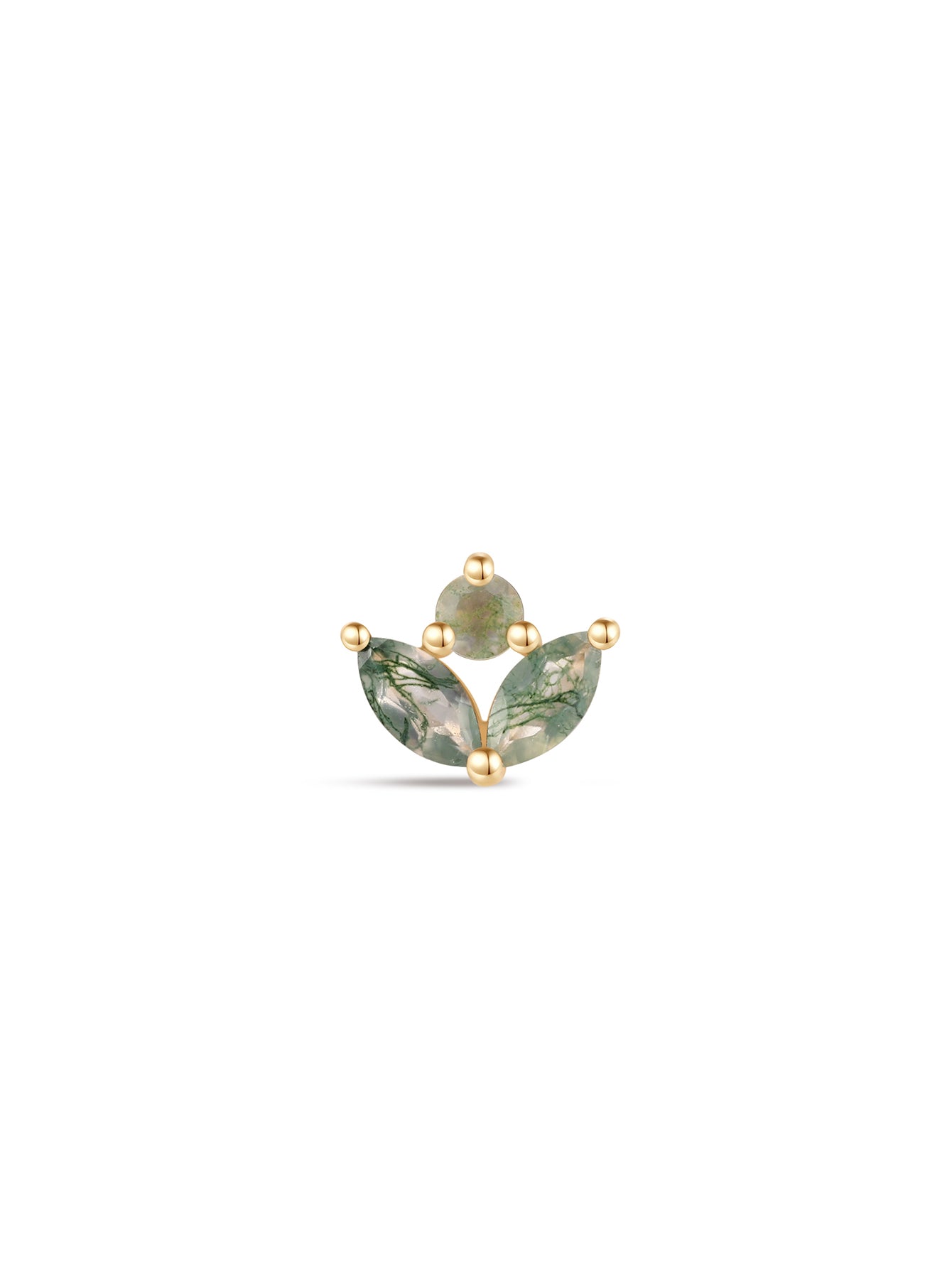 14K Solid Gold Moss Agate Marquise Flatback Stud-aurivna