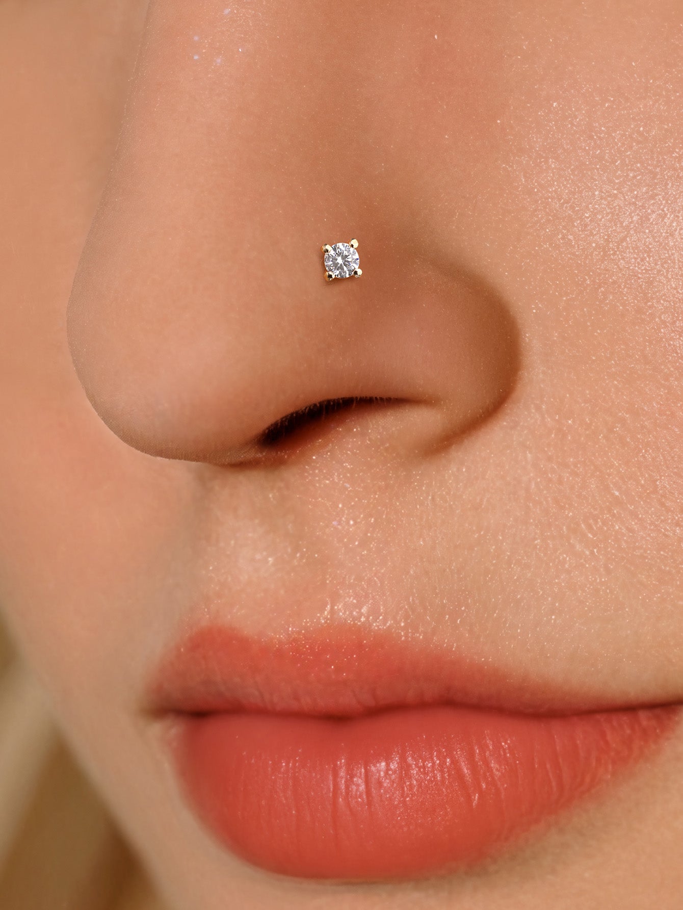 14K Solid Gold Classic Mini CZ Nose Stud-aurivna