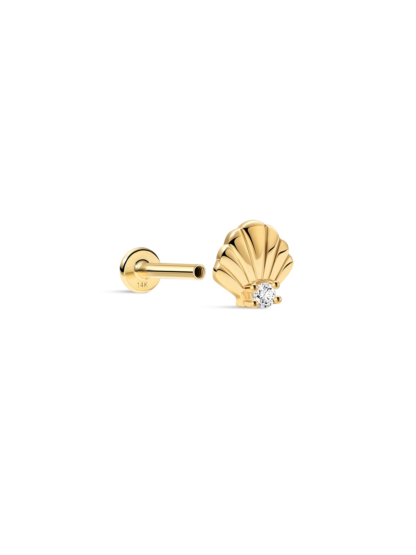 14K Solid Gold Seaspritz CZ Shell Flatback-aurivna
