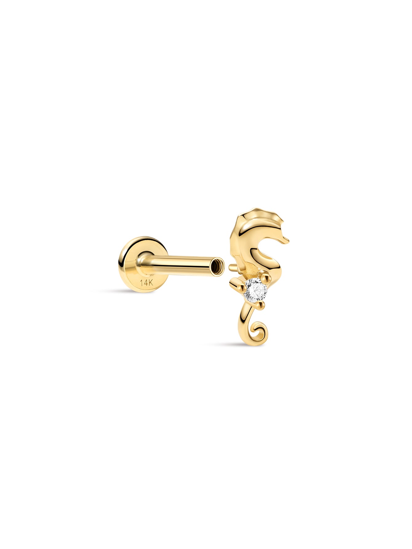 14K Solid Gold Seaspritz CZ Seahorse Flatback-aurivna