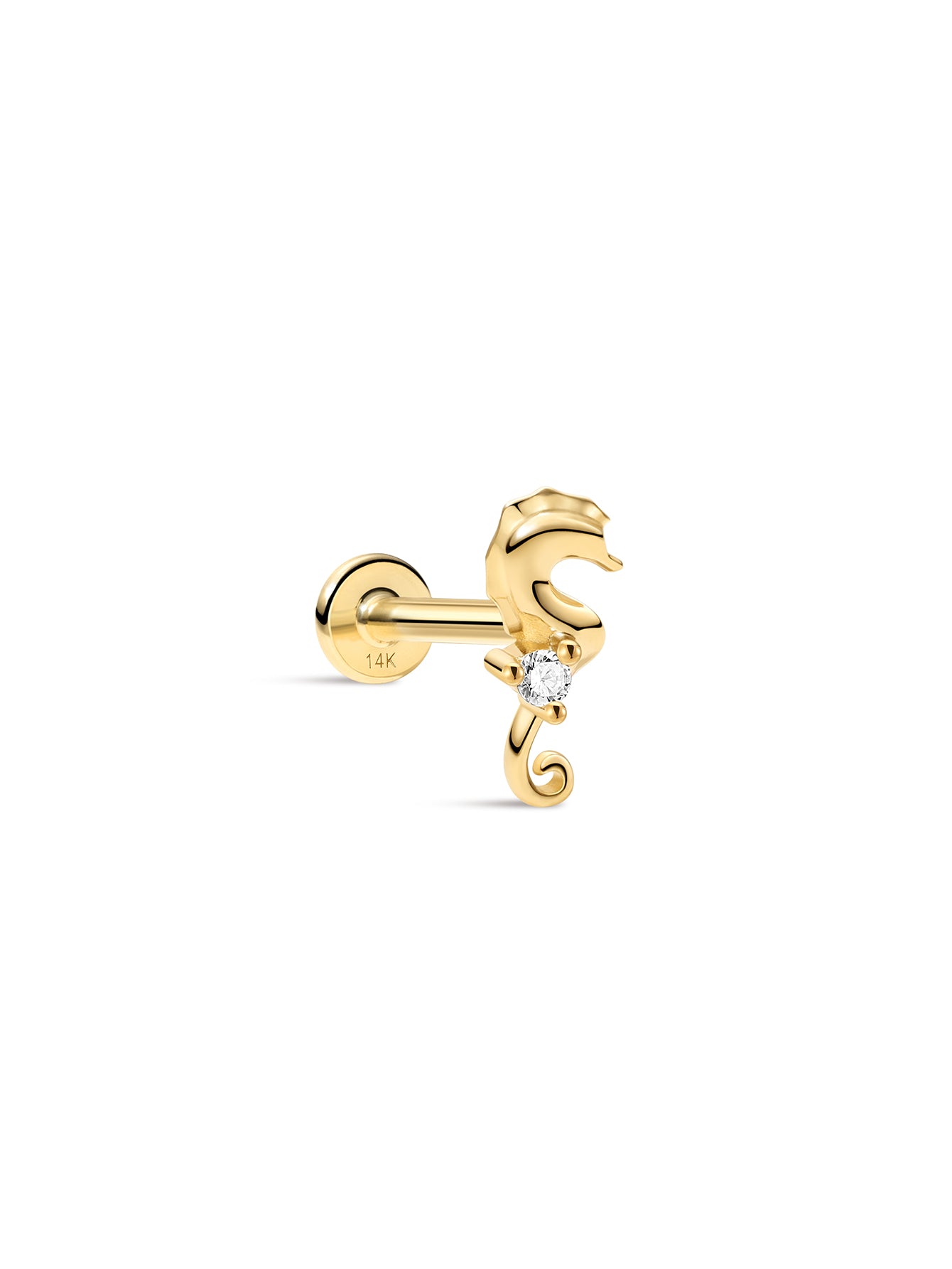 14K Solid Gold Seaspritz CZ Seahorse Flatback-aurivna