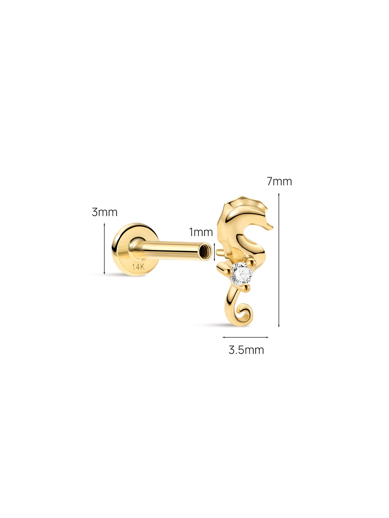 14K Solid Gold Seaspritz CZ Seahorse Flatback-aurivna