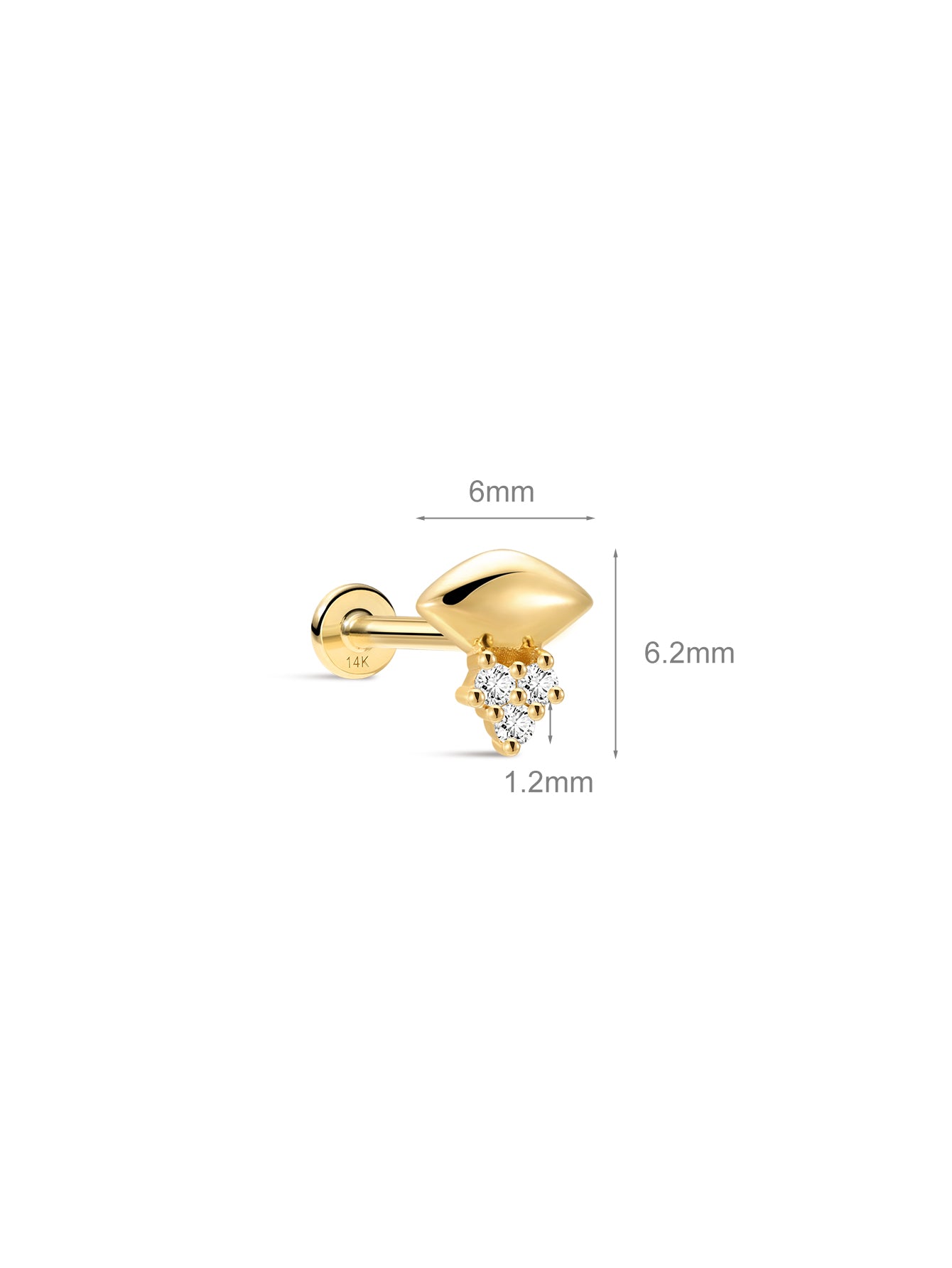 14k Solid Gold Prism Geometric Flatback Stud-aurivna