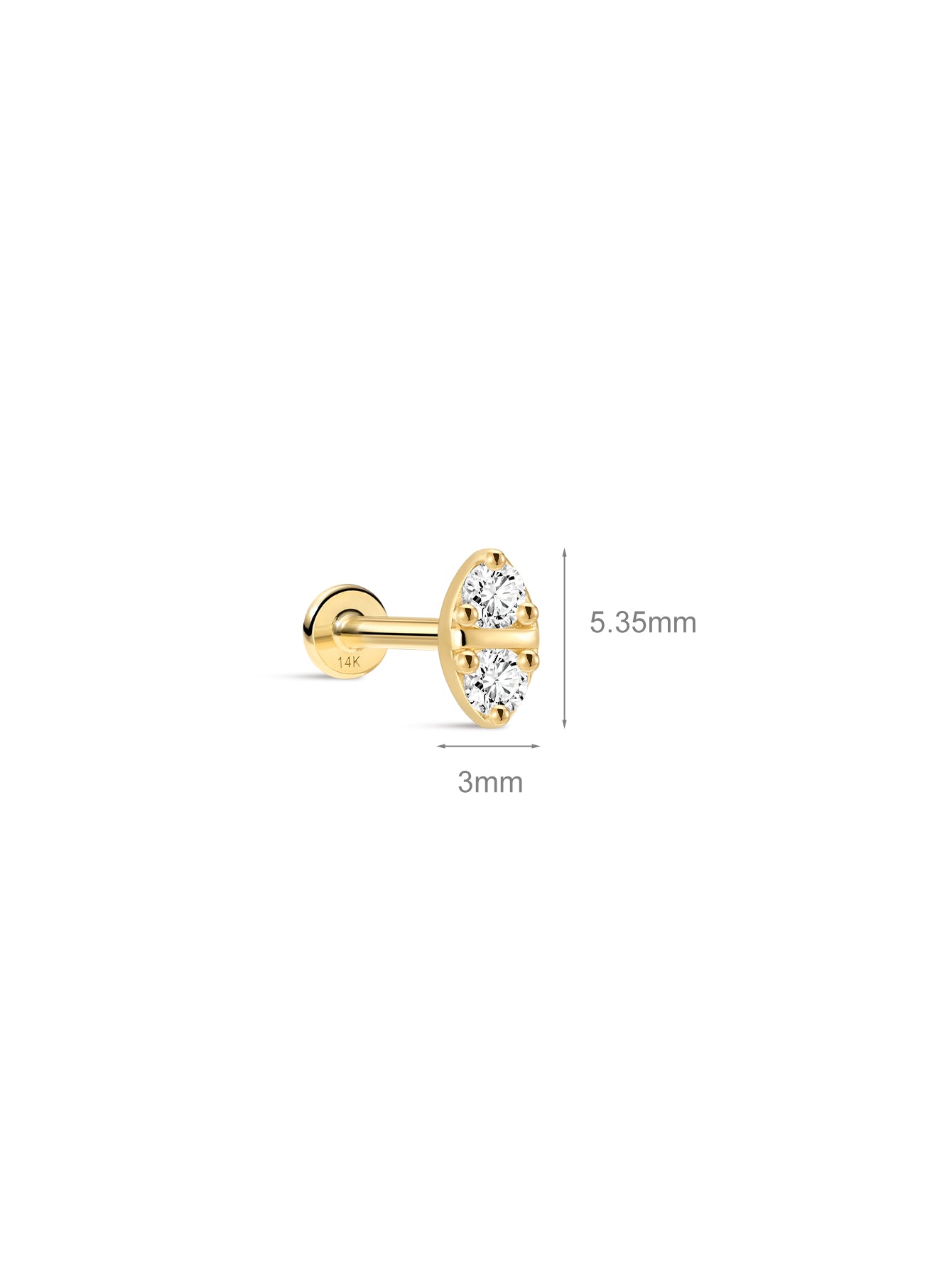 14k Solid Gold Prism Sparkle Geometric Flatback Stud-aurivna