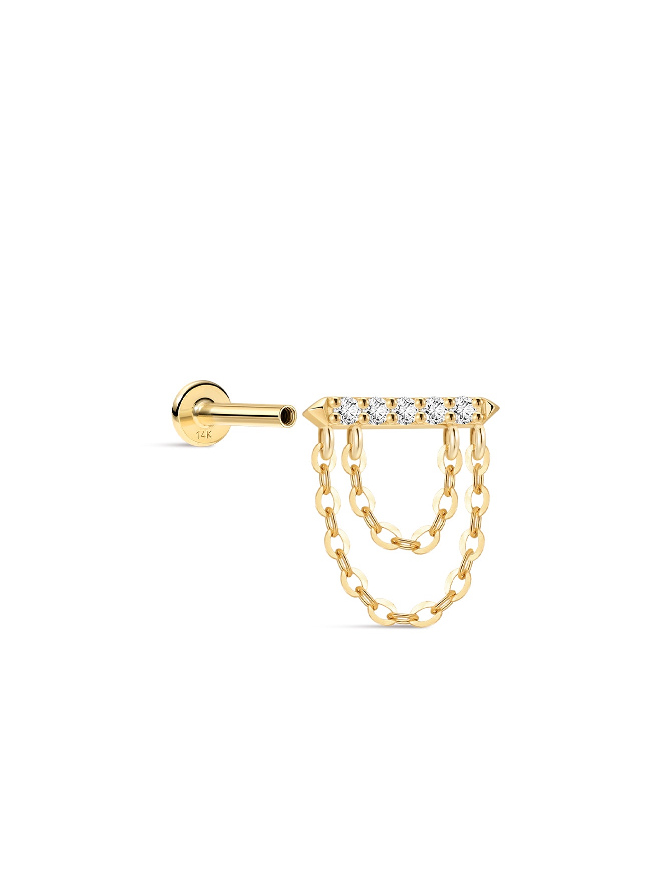 14k Solid Gold Prism Tassel Geometric Flatback Stud-aurivna
