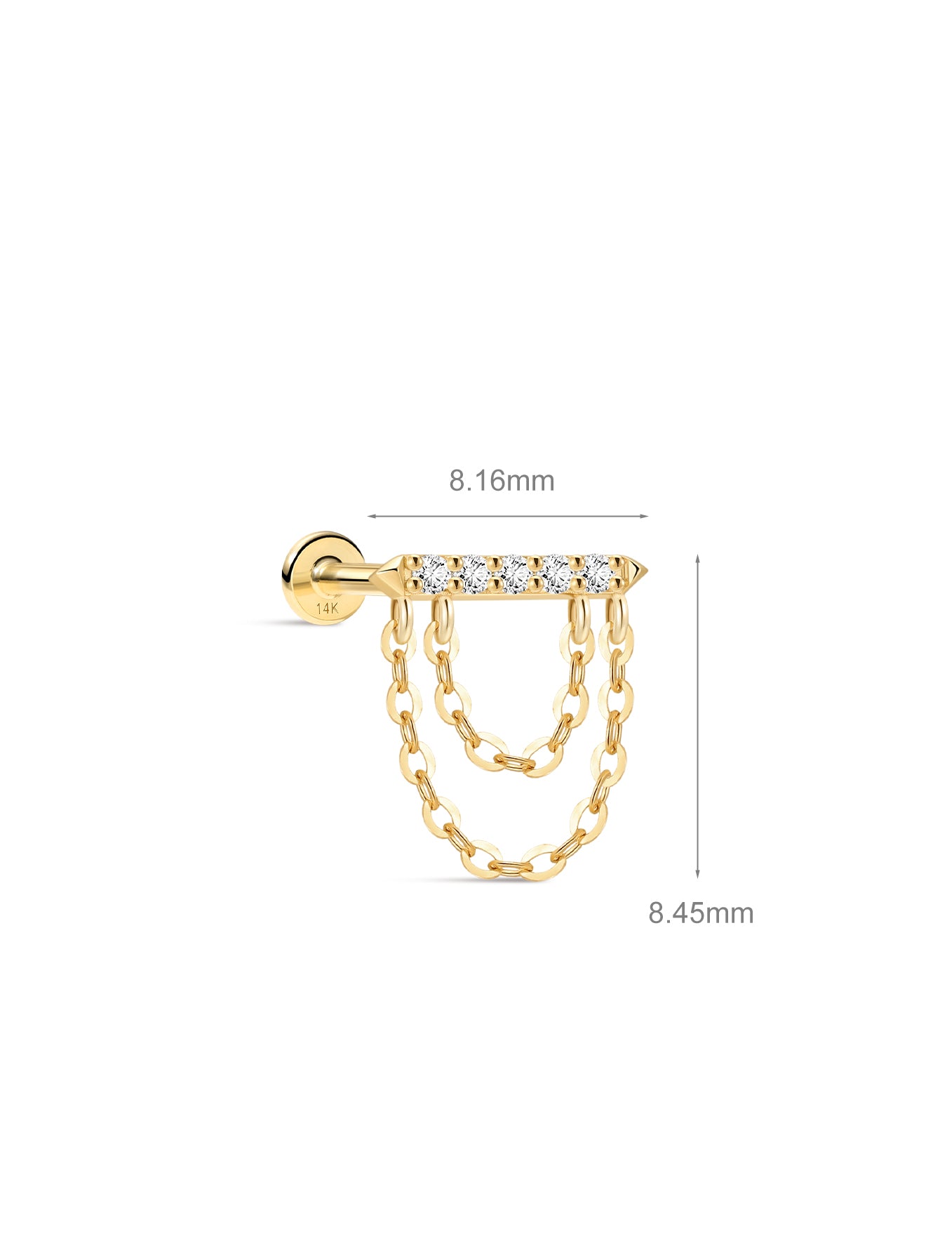 14k Solid Gold Prism Tassel Geometric Flatback Stud-aurivna