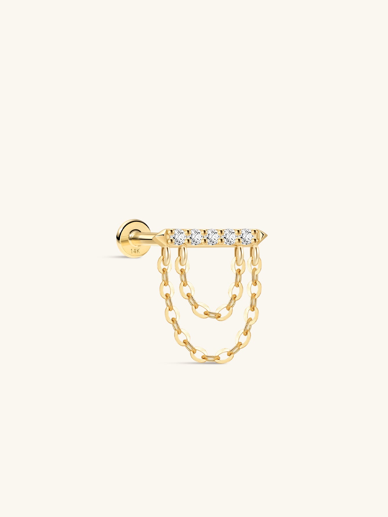 14k Solid Gold Prism Tassel Geometric Flatback Stud-aurivna