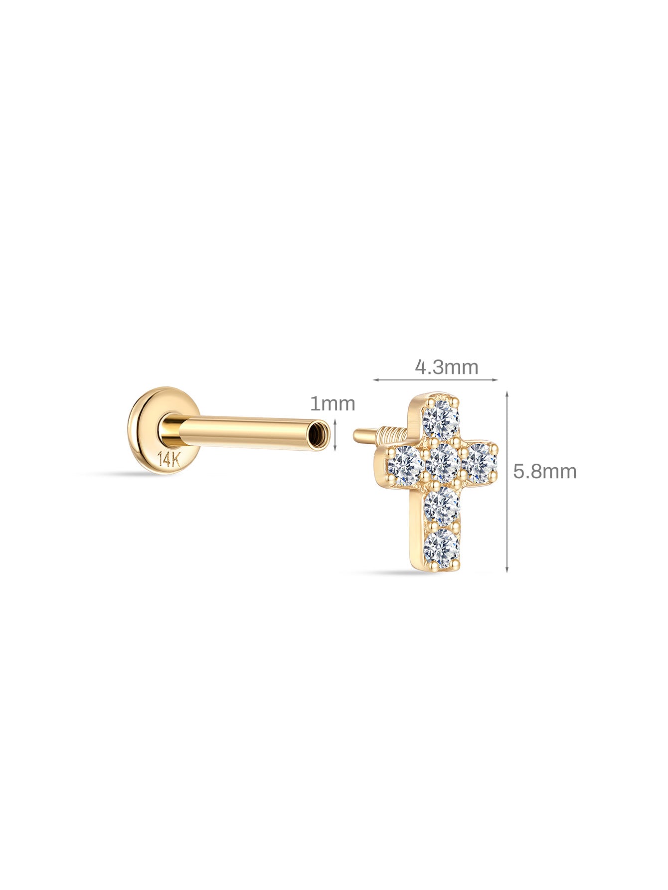 925 Sterling Silver Lucky Cross-shaped Ear Piercing Stud-aurivna
