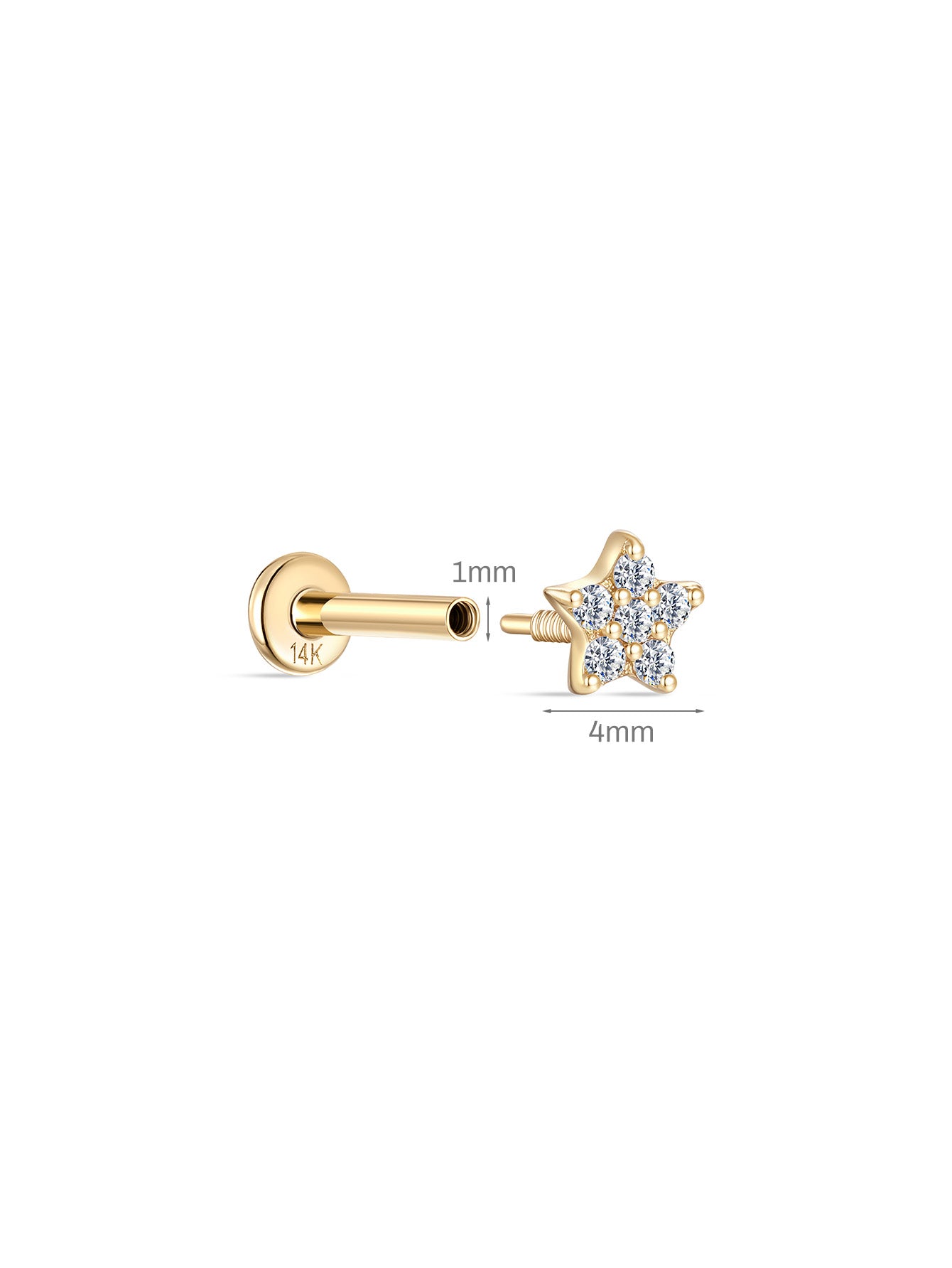925 Sterling Silver Pentagram Eternity Ear Piercing Stud-aurivna