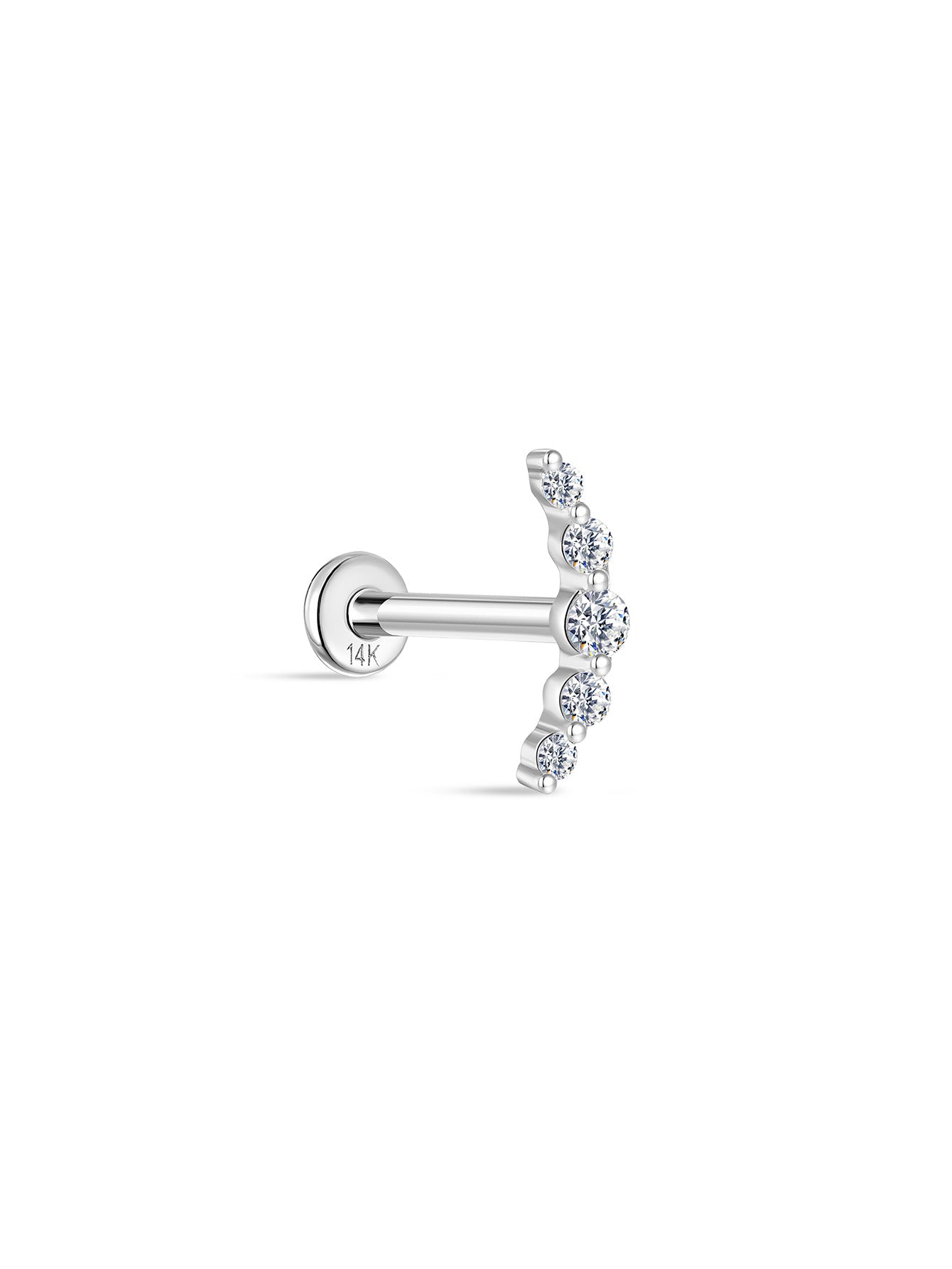 925 Sterling Silver  Pave Crescent Ear Piercing Stud-aurivna