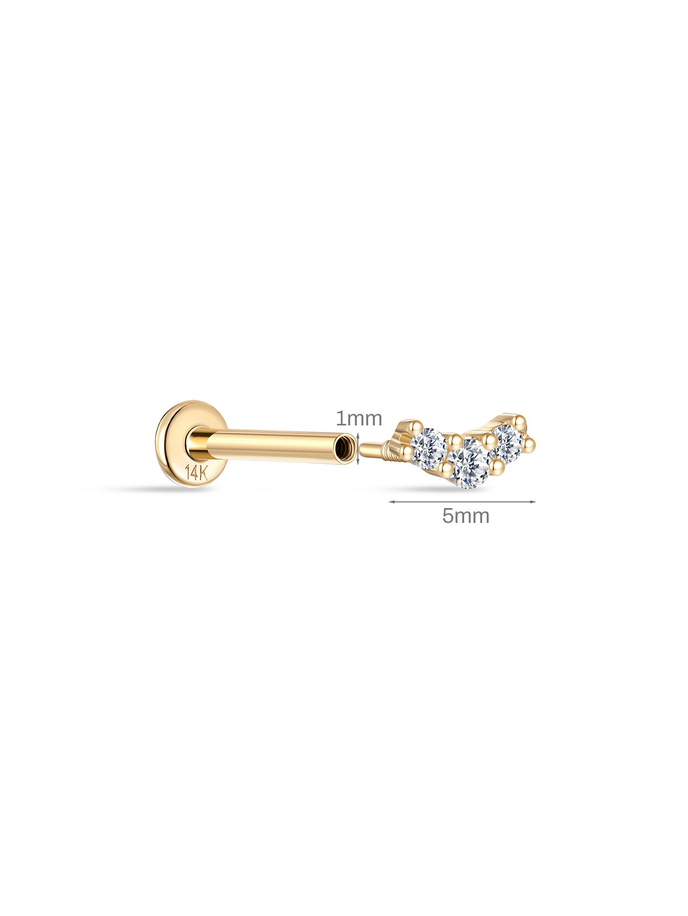 925 Sterling Silver Pave Curved Ear Piercing Stud-aurivna
