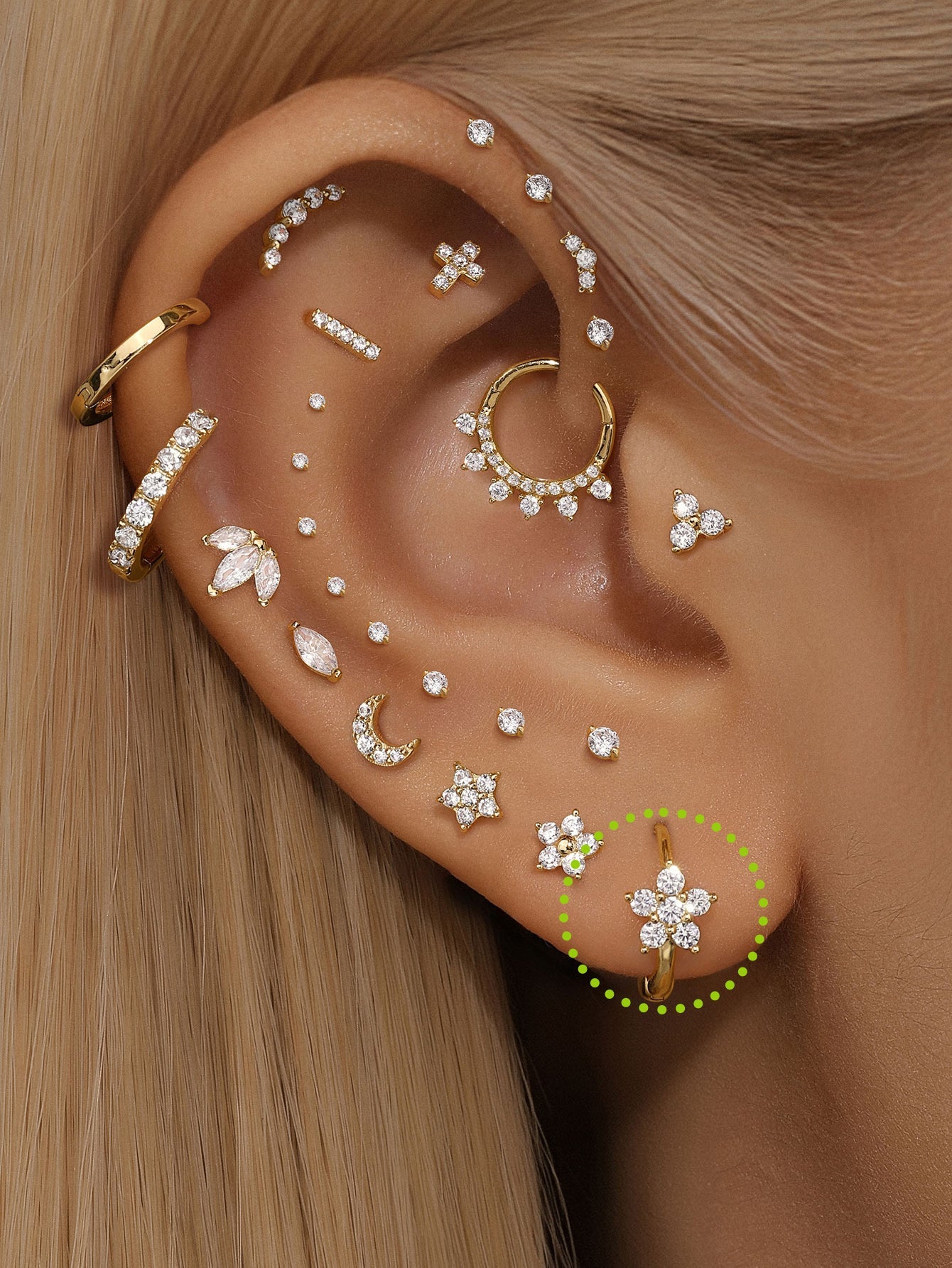 14K Solid Gold Flower Zircon Hoop Earrings 6mm-aurivna