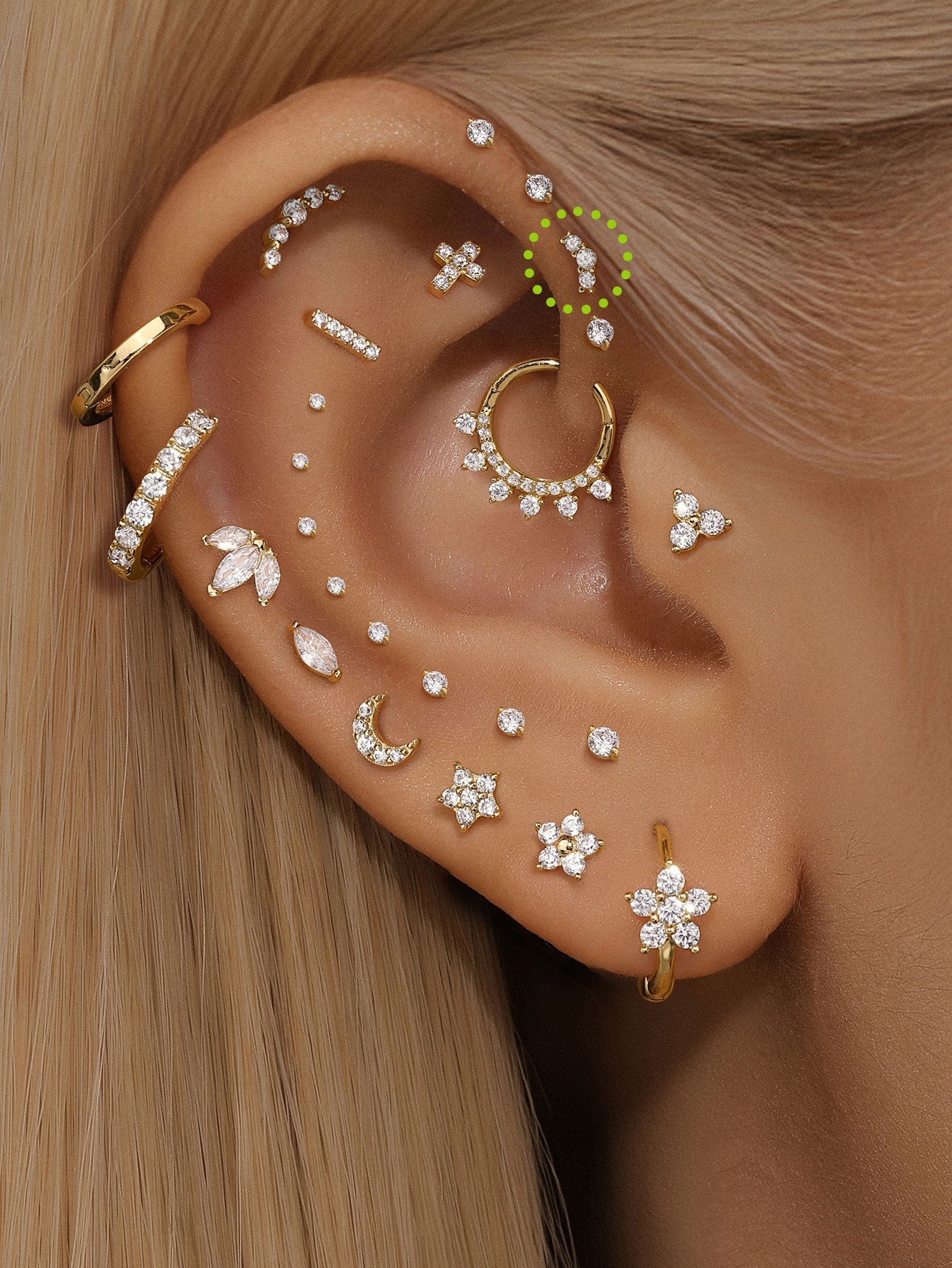 925 Sterling Silver Pave Curved Ear Piercing Stud-aurivna