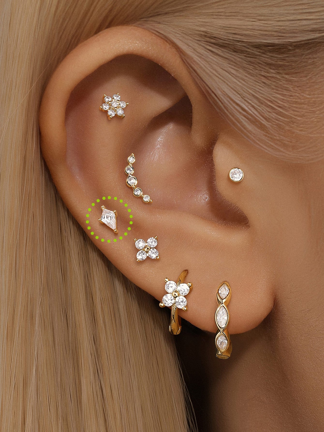 925 Sterling Silver Losange Zircon Ear Piercing Stud-aurivna