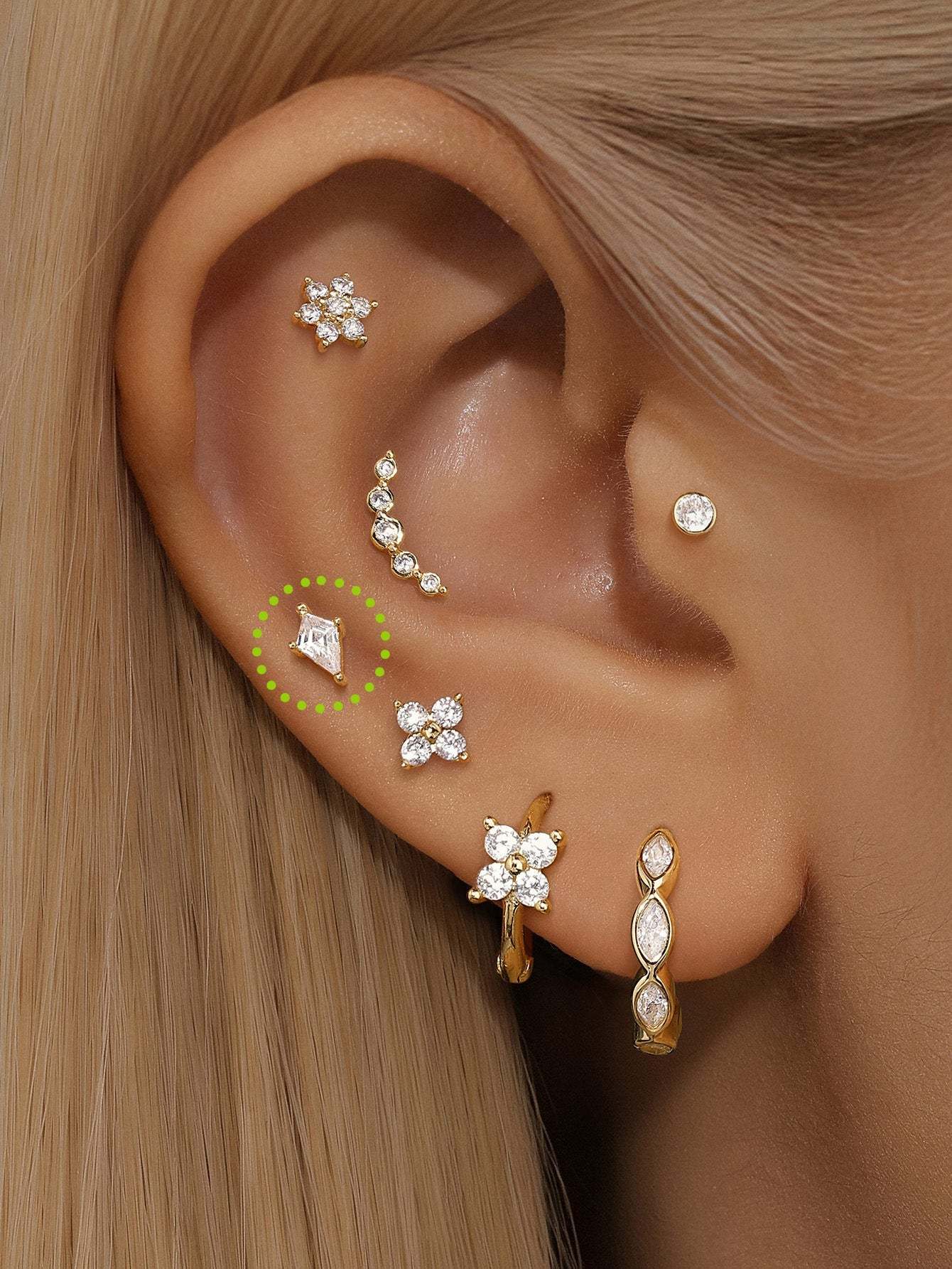 925 Sterling Silver Losange Zircon Ear Piercing Stud-aurivna
