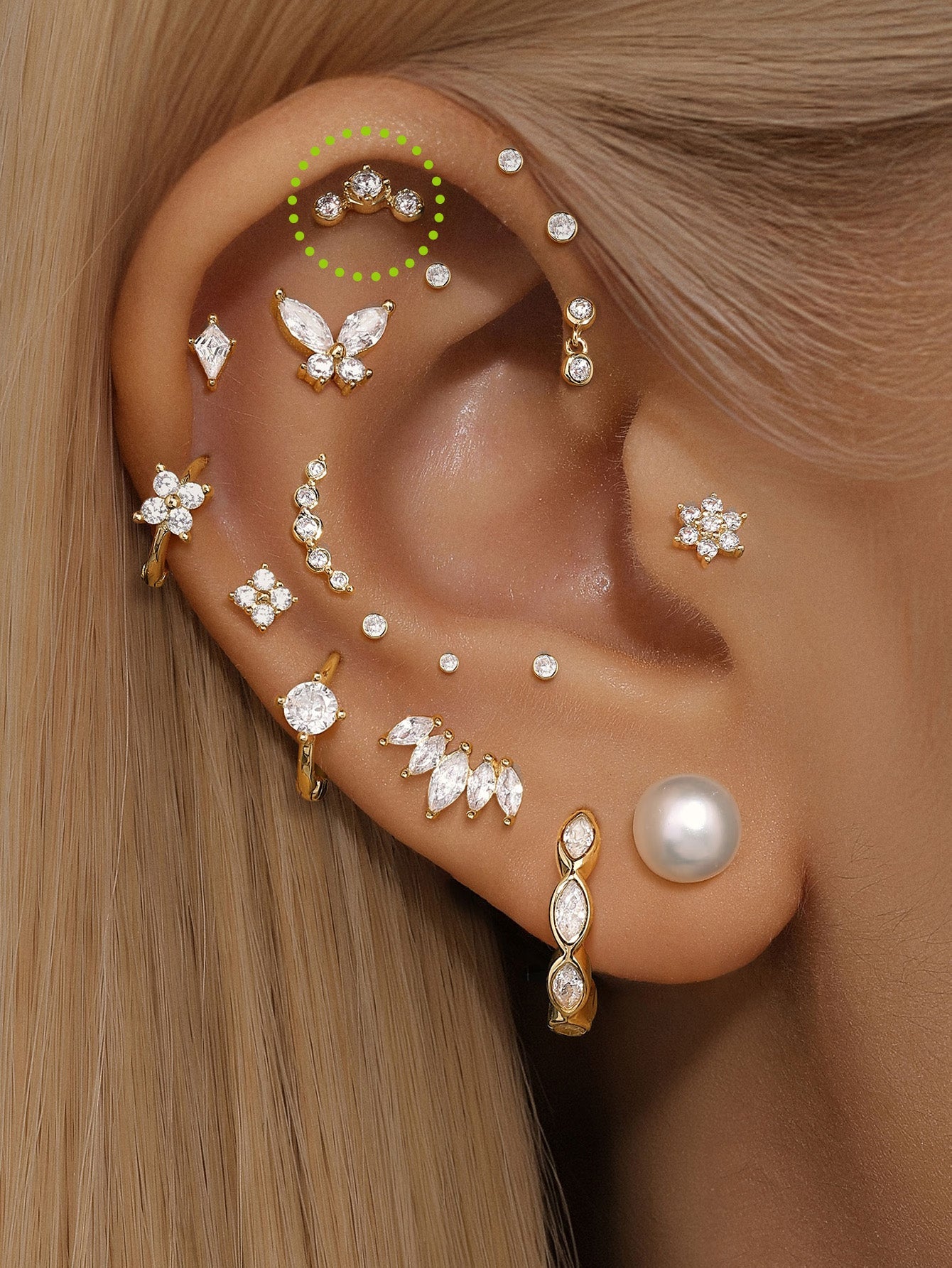 925 Sterling Silver Trio Bezel Zircon Threaded Ear Piercing Stud-aurivna