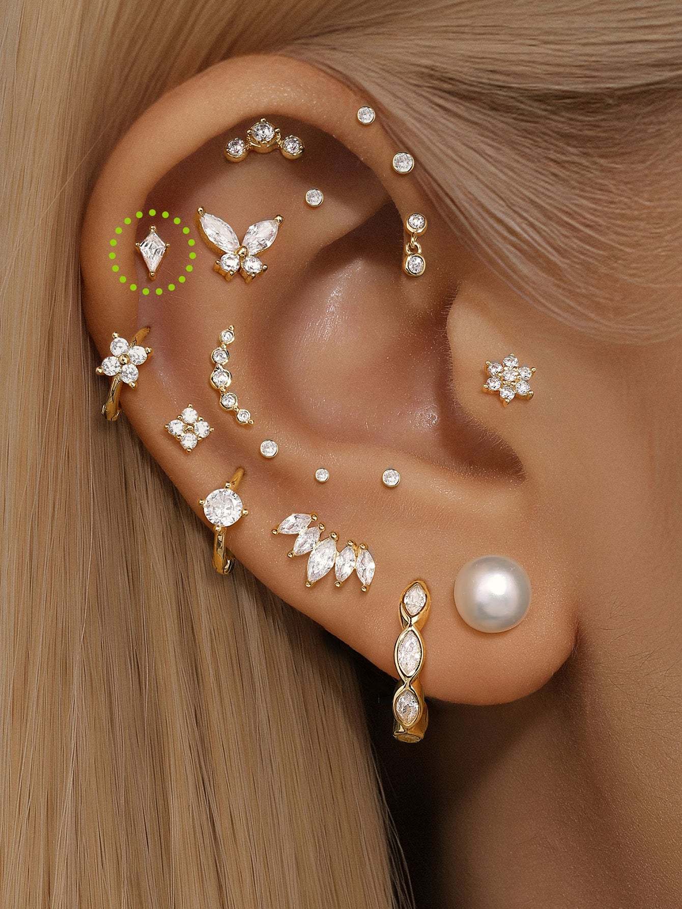 925 Sterling Silver Losange Zircon Ear Piercing Stud-aurivna